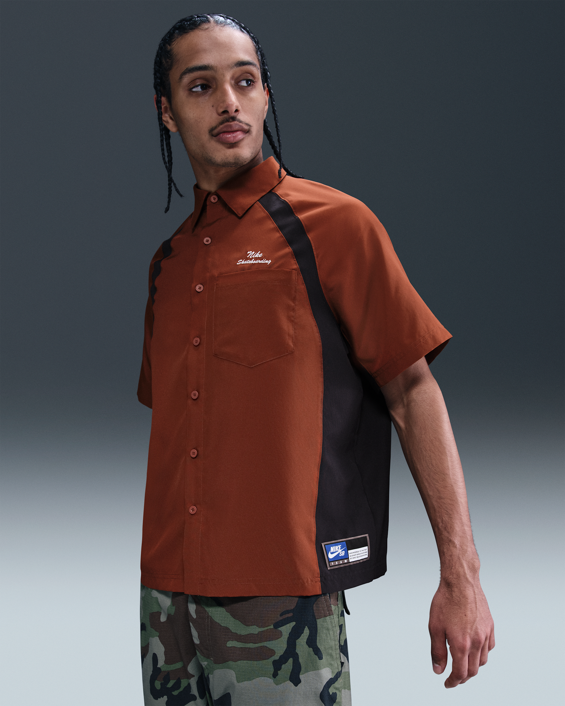 Nike SB Dri-FIT Woven Short-Sleeve Bowler Shirt - Cinnamon/Black/White