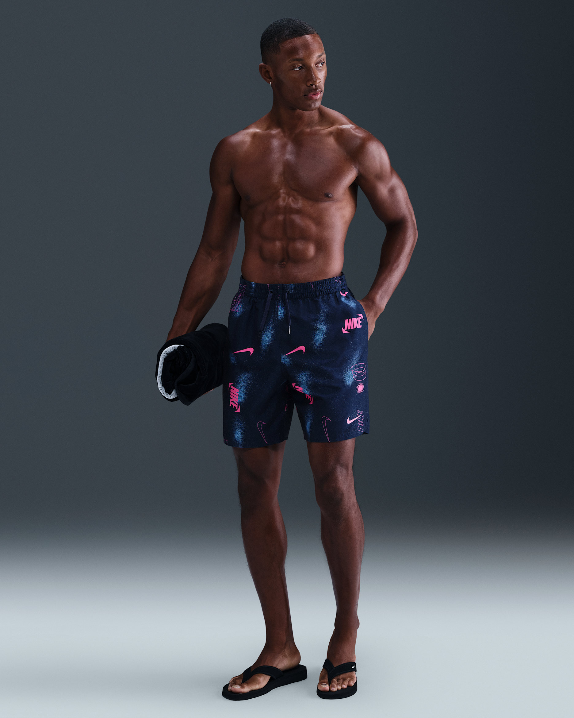 Short Volley de 18 cm con forro de ropa interior para hombre Nike Swim Breaker - Azul marino medianoche/Blanco