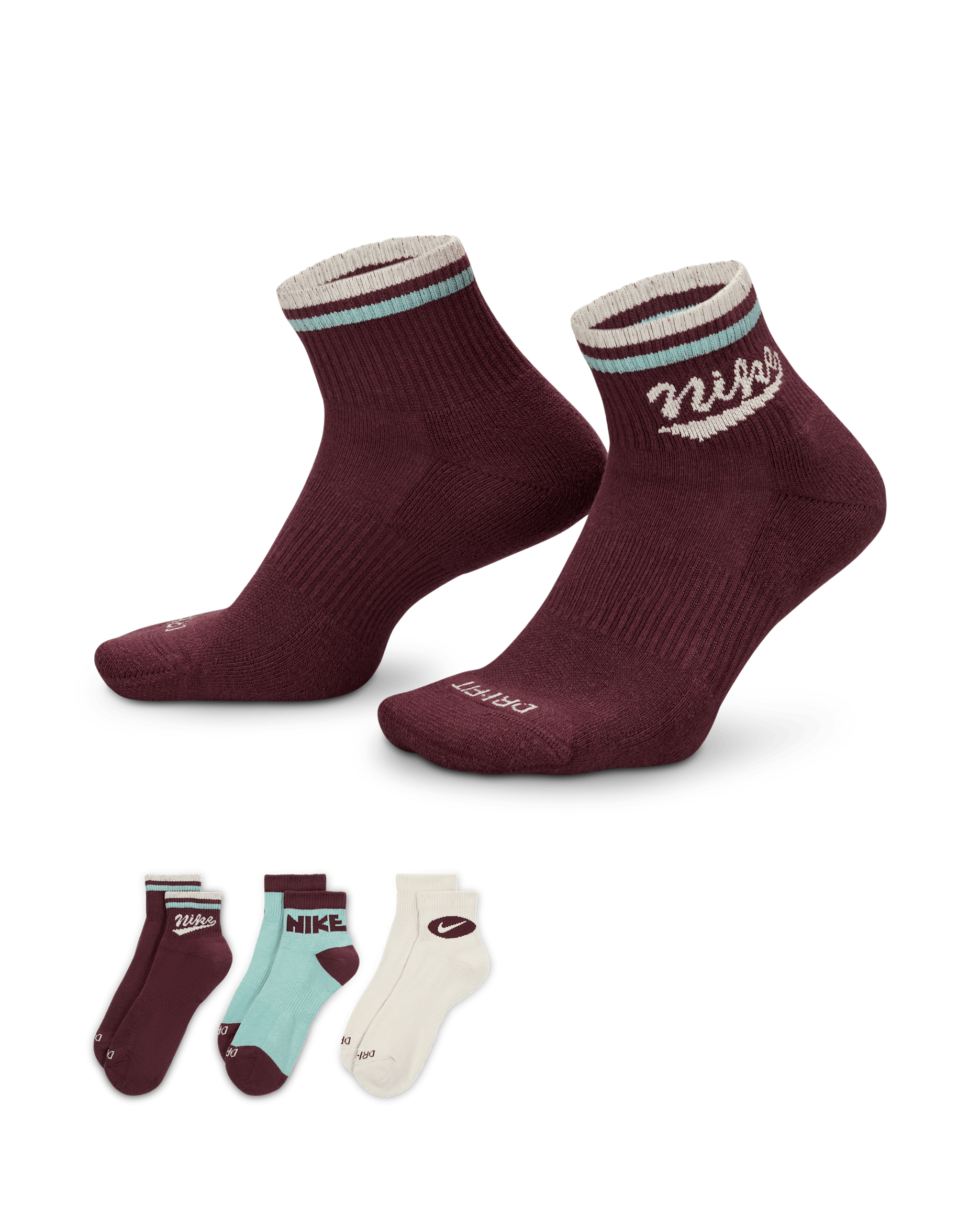 Nike Everyday Plus Ankle Socks (3 Pairs) - Multi-Color