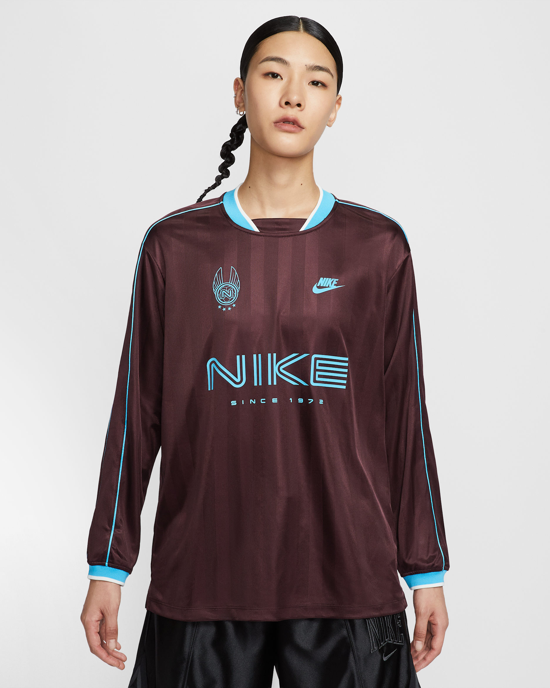 Nike Sportswear Women's Long-Sleeve Jersey Top - Burgundy Crush/Baltic Blue