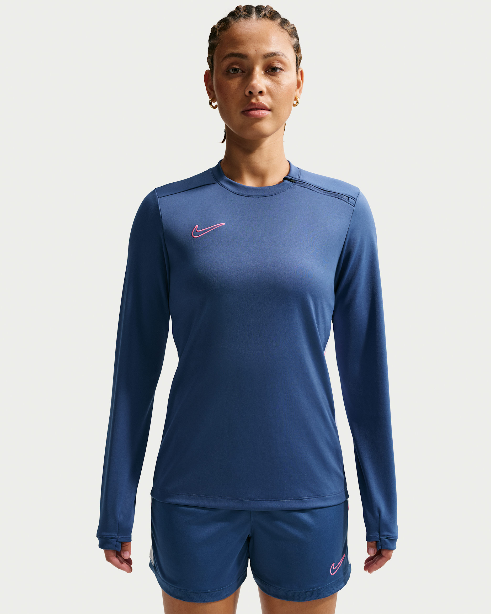 Nike Academy Women's Dri-FIT Crew-Neck Long-Sleeve Soccer Top - Mystic Navy/White/Pinksicle/Pinksicle