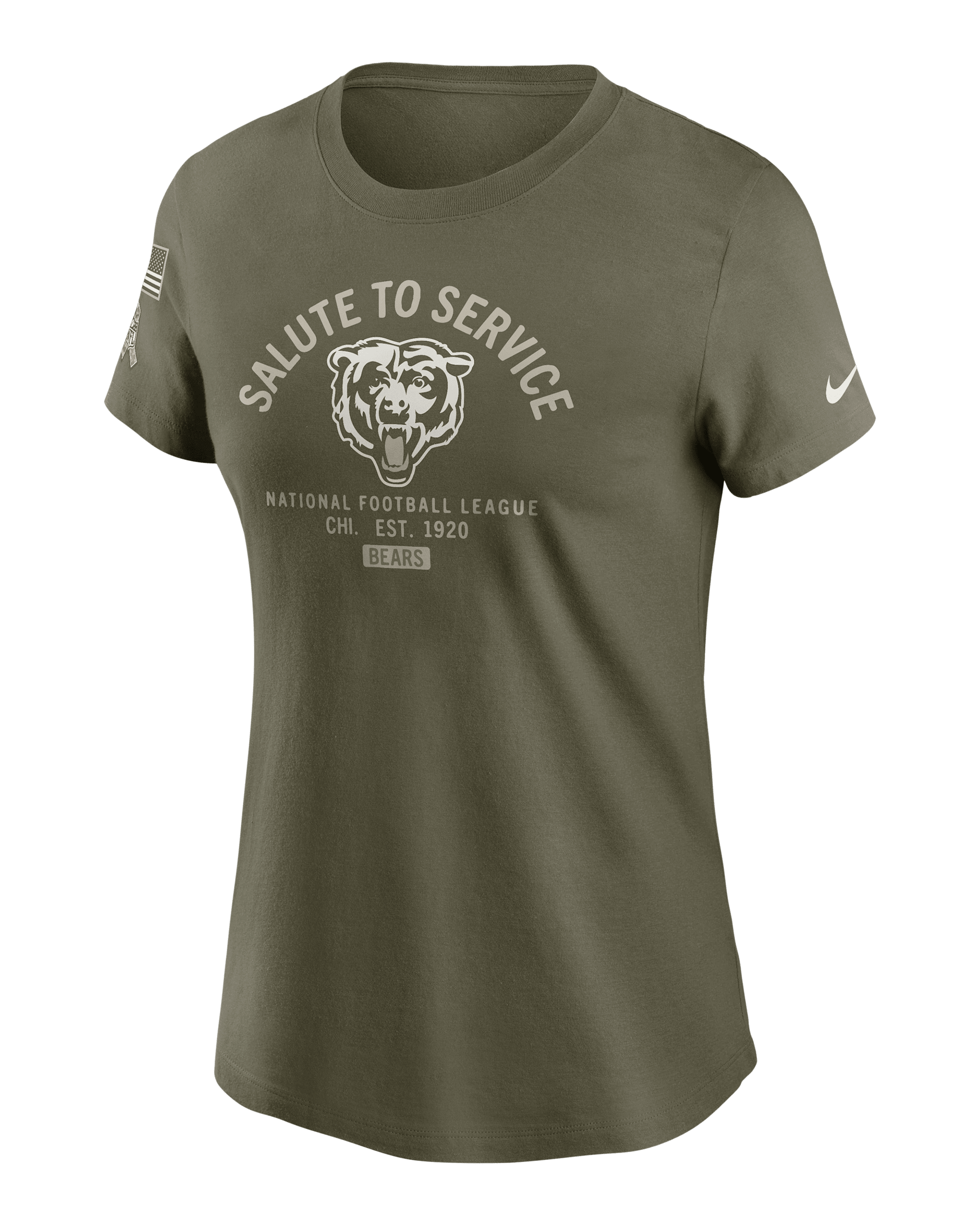 Chicago Bears Salute to Service Sideline Women's Nike NFL T-Shirt - Olive