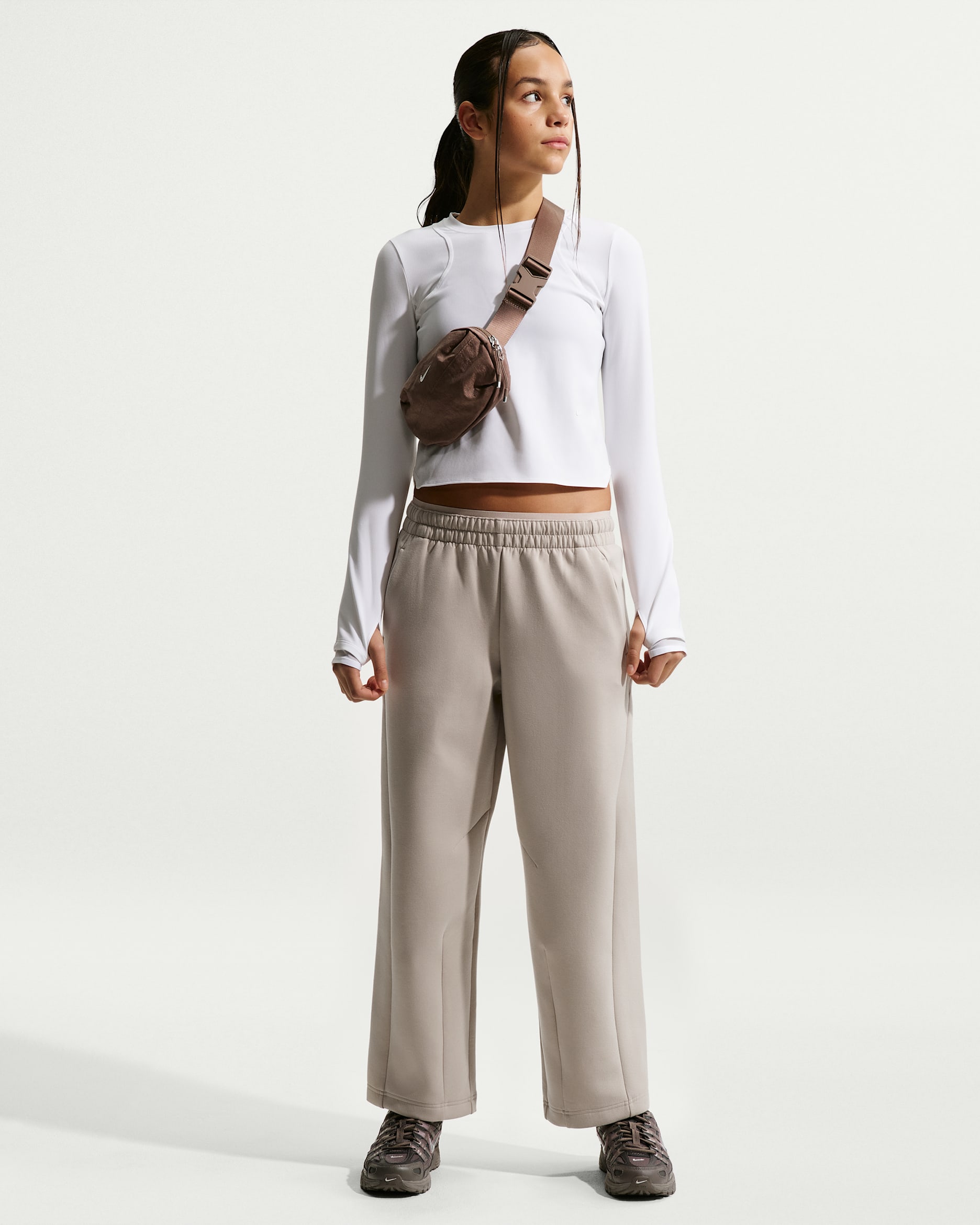 Nike MAVN Girls' High-Rise Therma-FIT Knit Trousers - Cream II/Black/Cream II