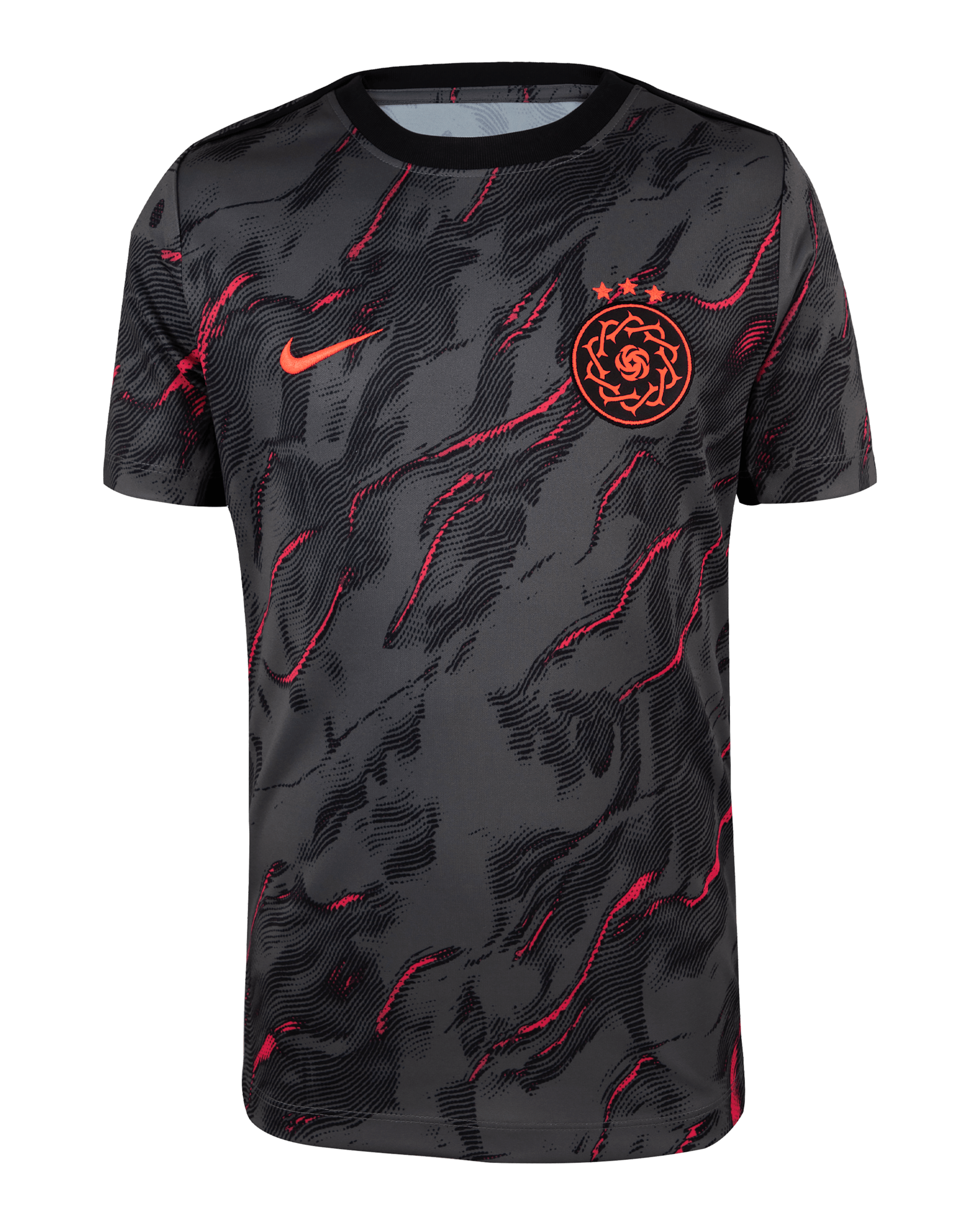 Playera de manga corta Nike de la NWSL para antes del partido para niños talla grande Portland Thorns FC 2025 - Rojo fusión claro/Gris hierro