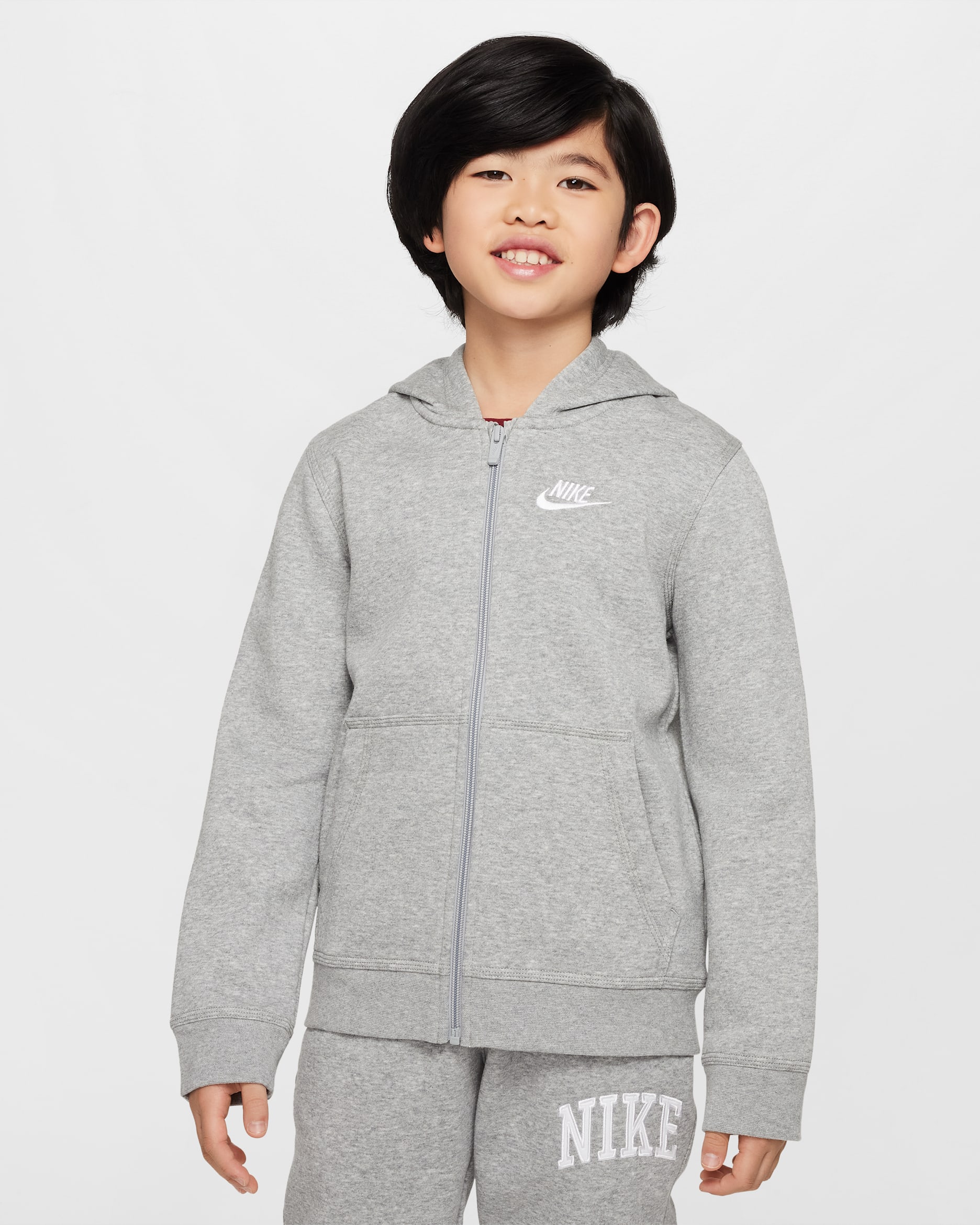 ナイキ スポーツウェア クラブ ジュニア フルジップ パーカー - ダークグレーヘザー/ベースグレー/ホワイト