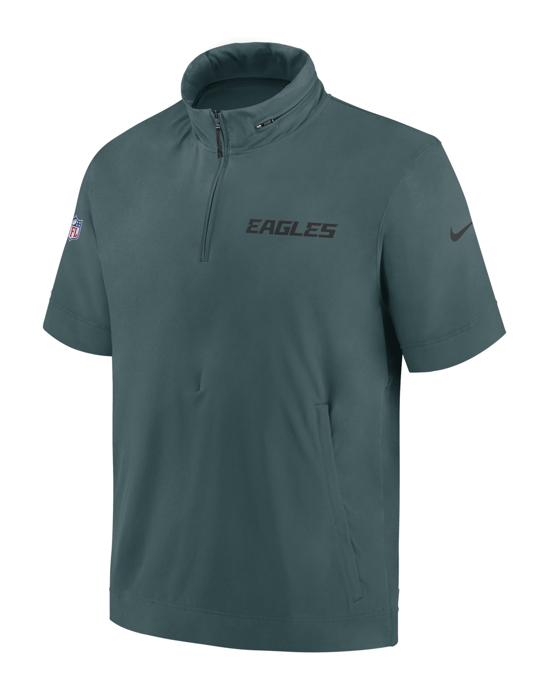 Philadelphia Eagles Sideline Coach Men's Nike NFL 1/2-Zip Short-Sleeve Hooded Jacket - Teal