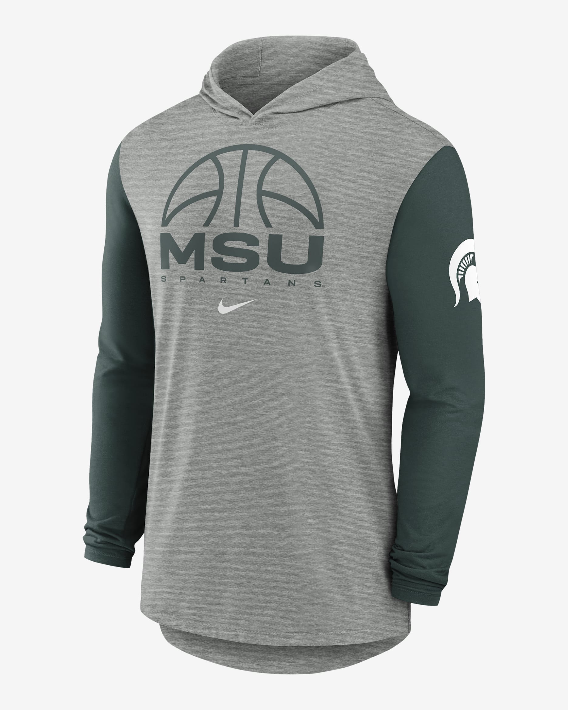 Playera de manga larga universitaria Nike Dri-FIT con gorro para hombre Michigan State Basketball - Gris