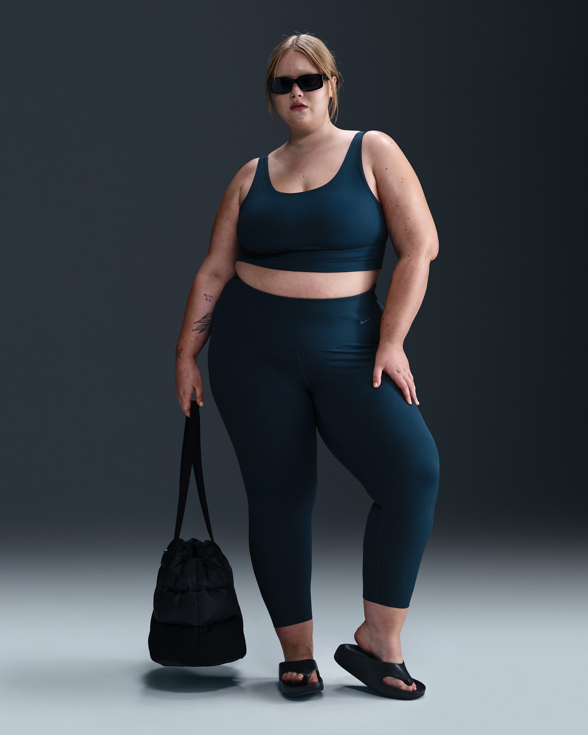 Nike Zenvy Rib Women's High-Waisted 7/8 Leggings (Plus Size) - Armory Navy/Black