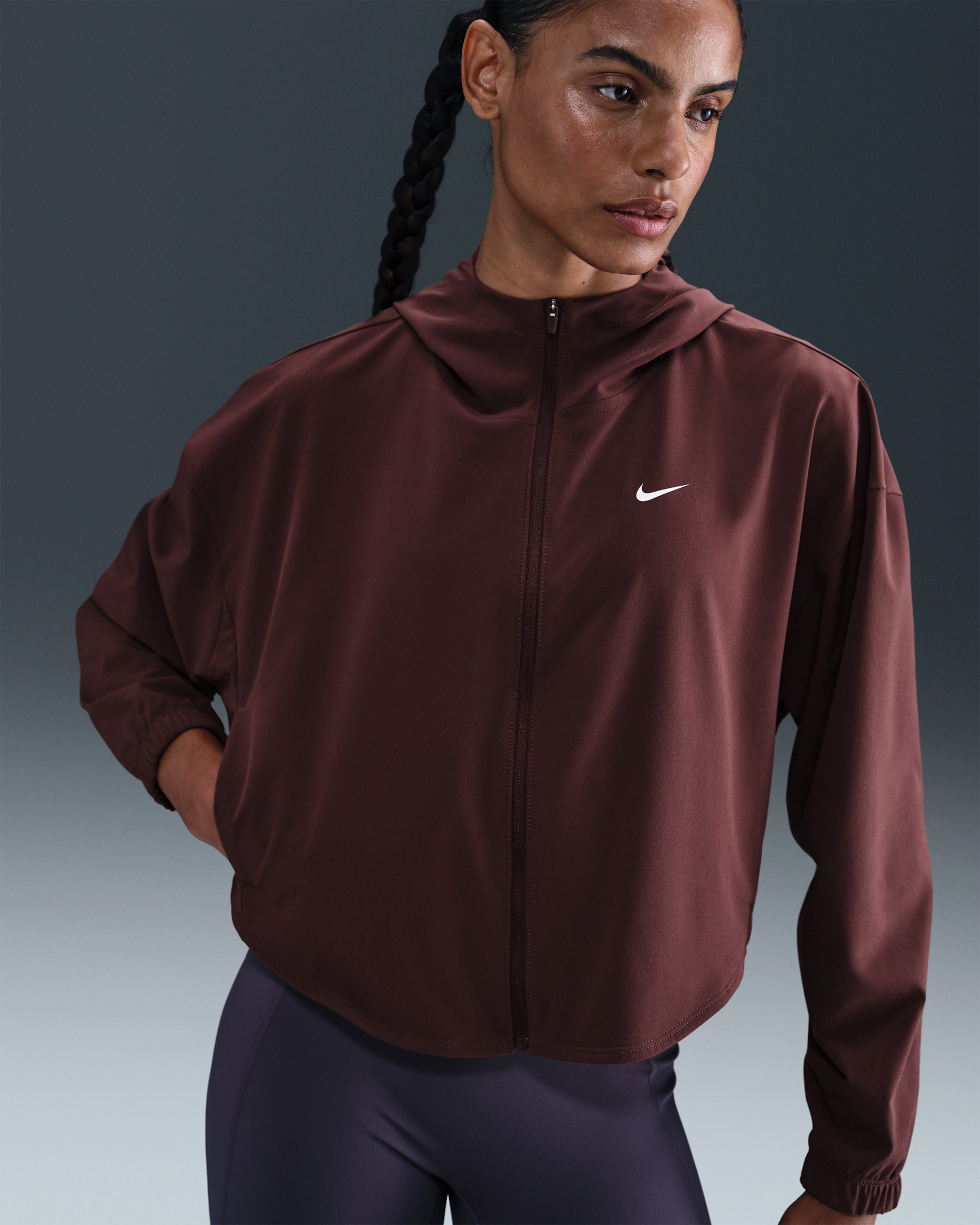 Nike One Women's Repel Oversized Hooded Woven Jacket - Burgundy Crush/White