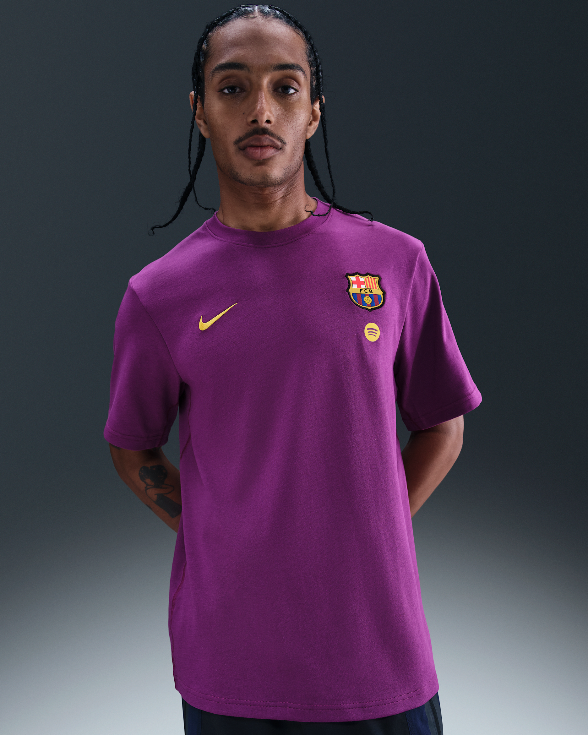 FC Barcelona Primary Home Men's Nike Dri-FIT Soccer Short-Sleeve Top - Bright Grape/Bright Grape/Midwest Gold
