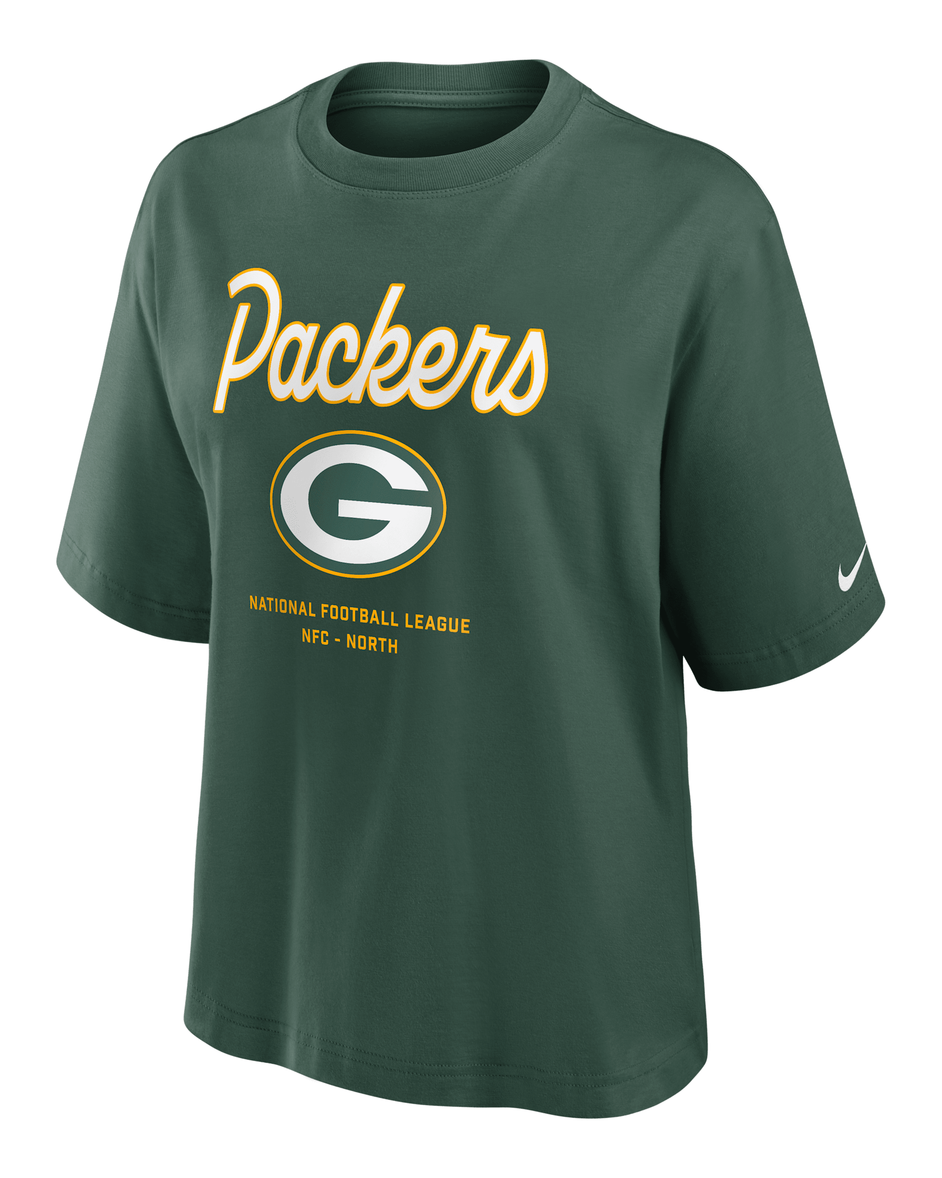 Playera Nike de la NFL para mujer Green Bay Essential Script Boxy - Verde