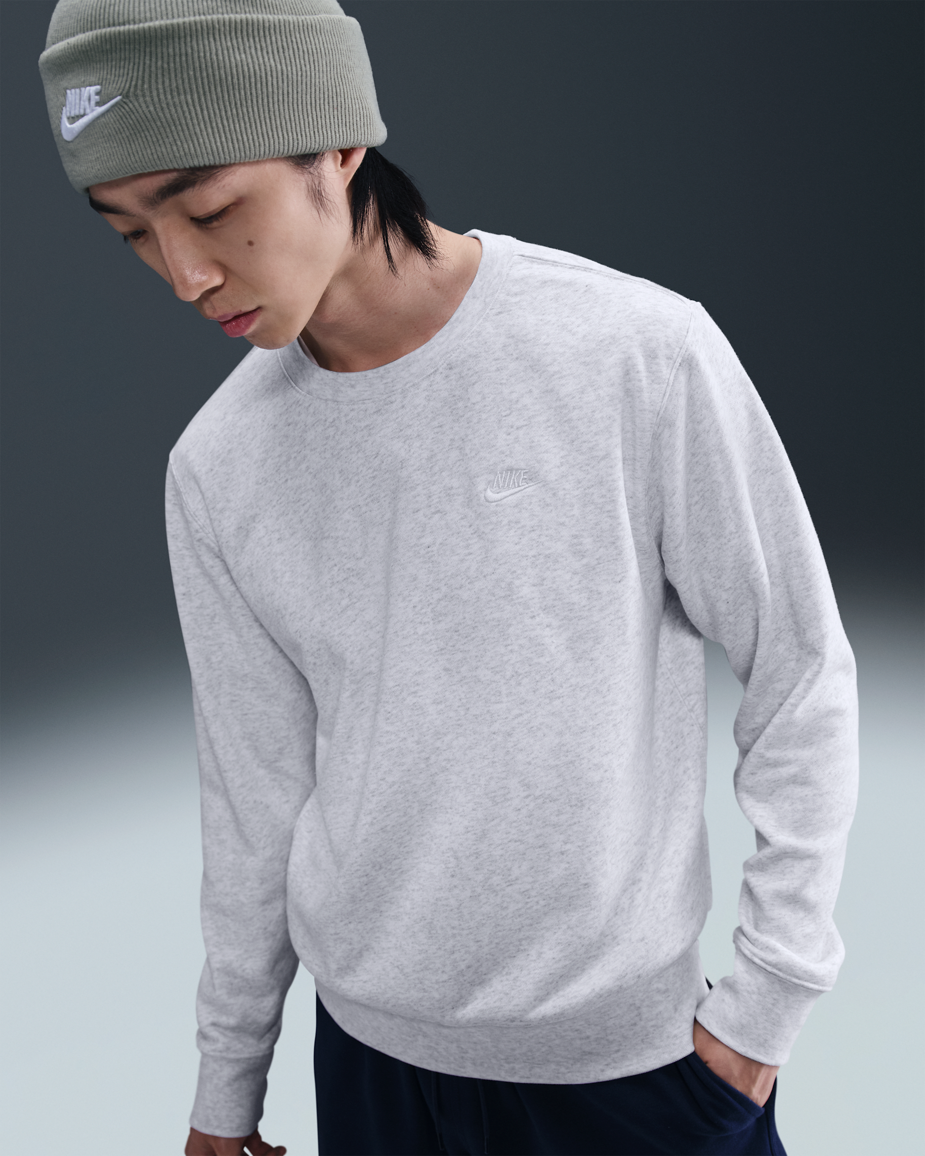 ナイキ クラブ メンズ フレンチ テリー クルー - バーチヘザー/ホワイト