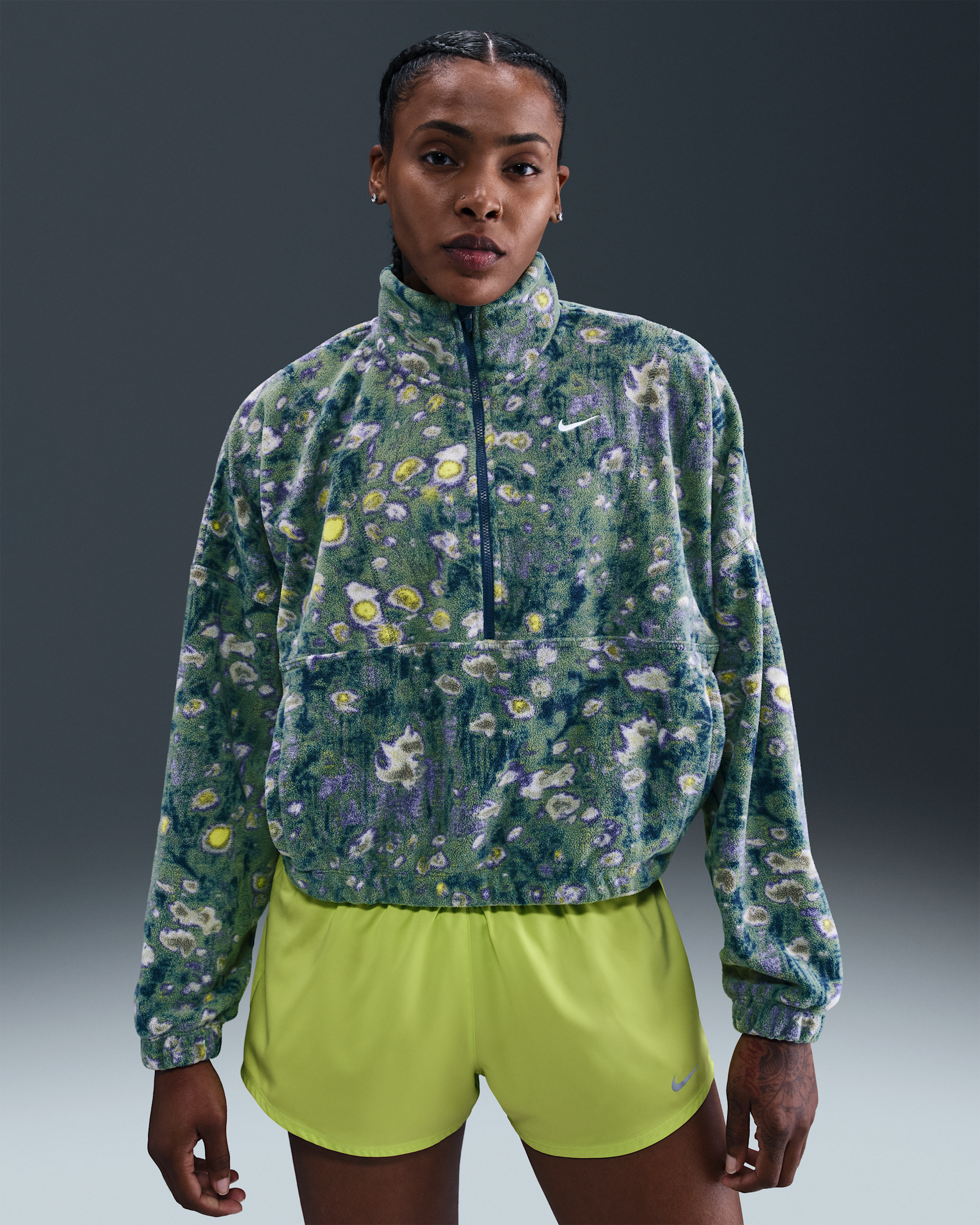 Nike One Women's Therma-FIT Oversized 1/2-Zip Fleece Top - Blue Void/Space Purple/Fir/White