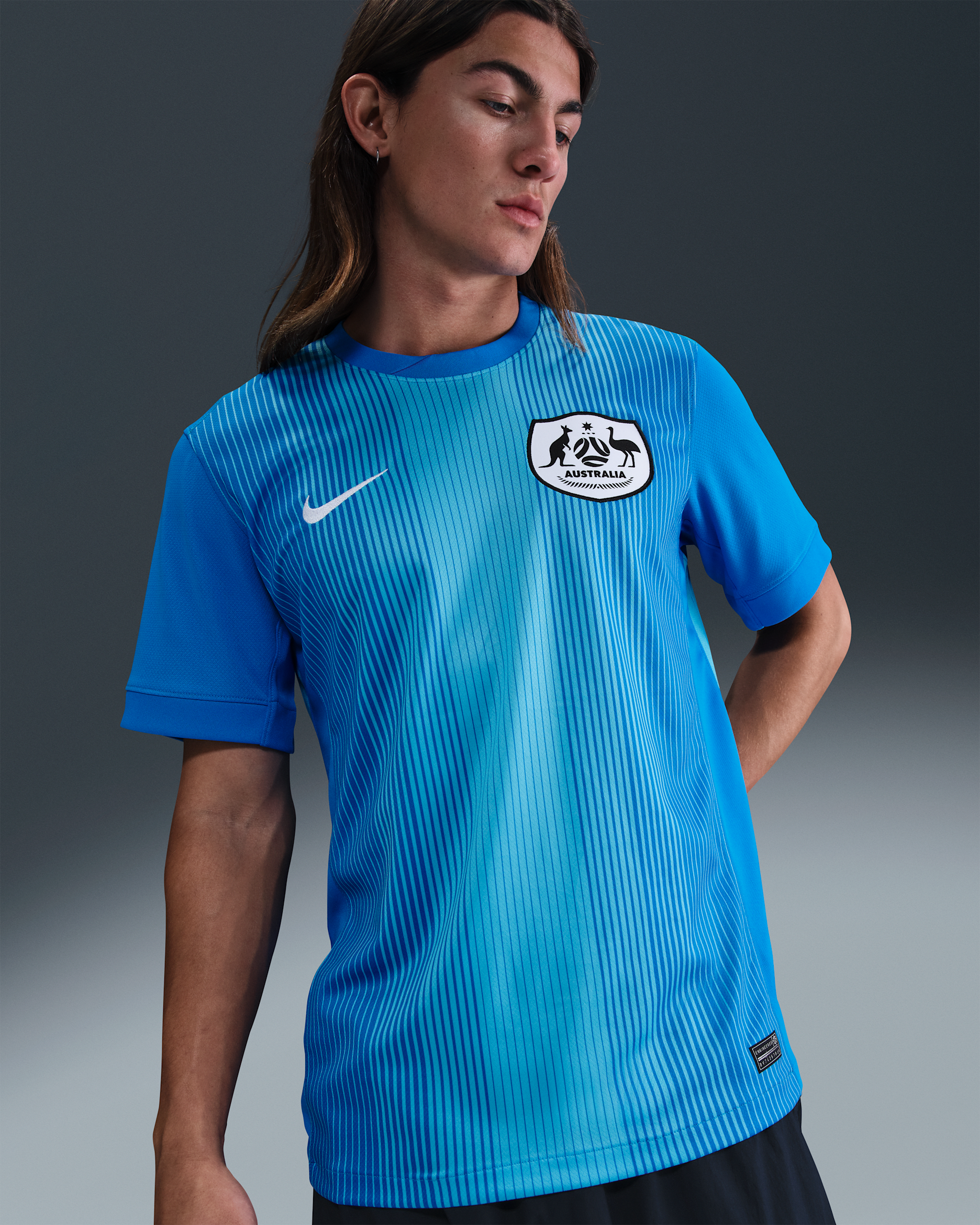 Replika pánského brankářského fotbalového dresu Nike Dri-FIT Austrálie Stadium 2025/26 s krátkým rukávem - Photo Blue/Baltic Blue/Bílá