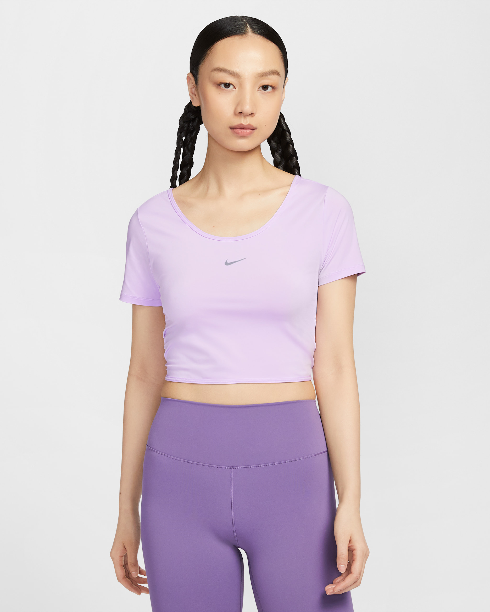 Nike One Classic Women's Dri-FIT Short-Sleeve Cropped Twist Top - Lilac Bloom/Black