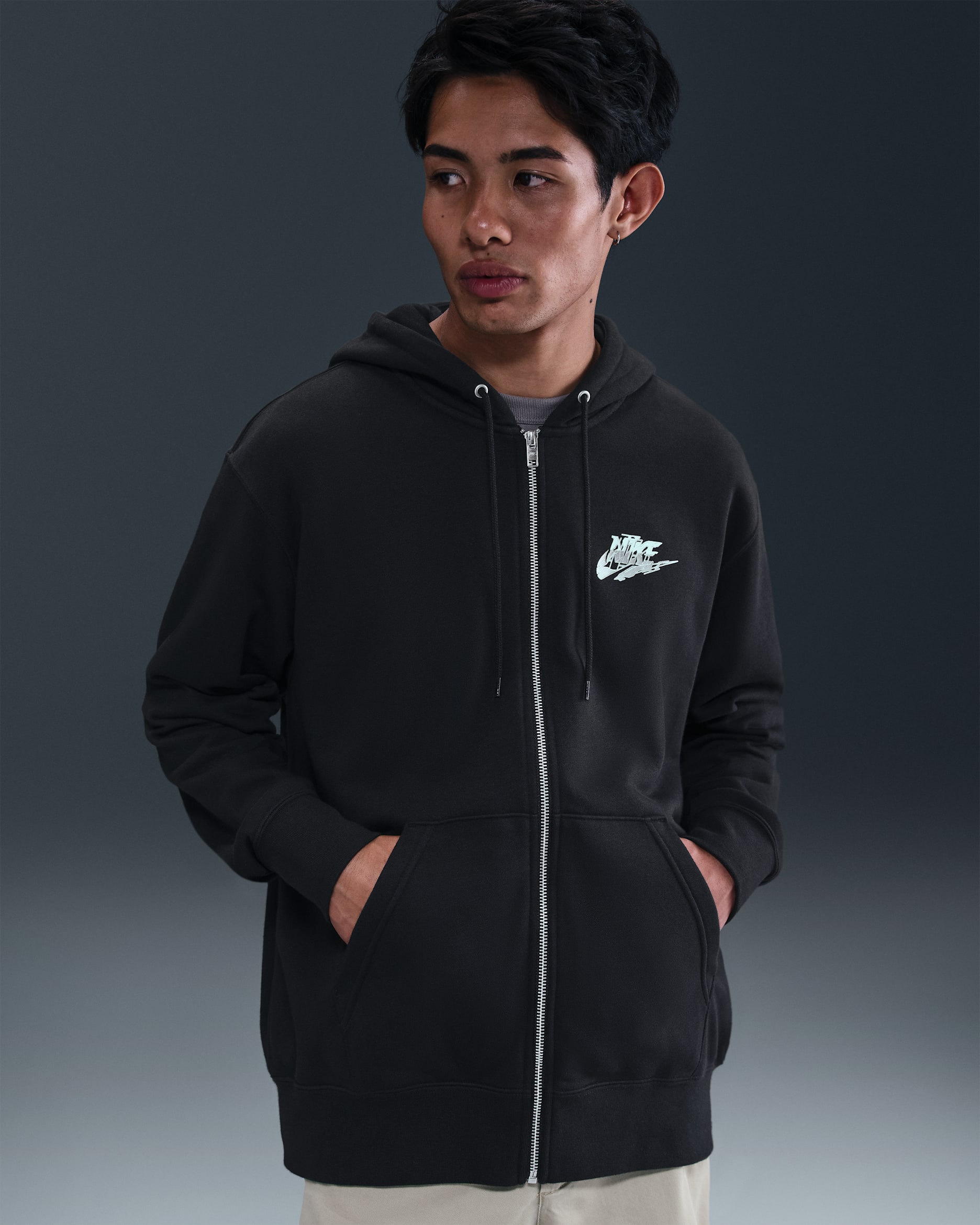 Nike Sportswear Club Men's French Terry Full-Zip Hoodie - Black/Black