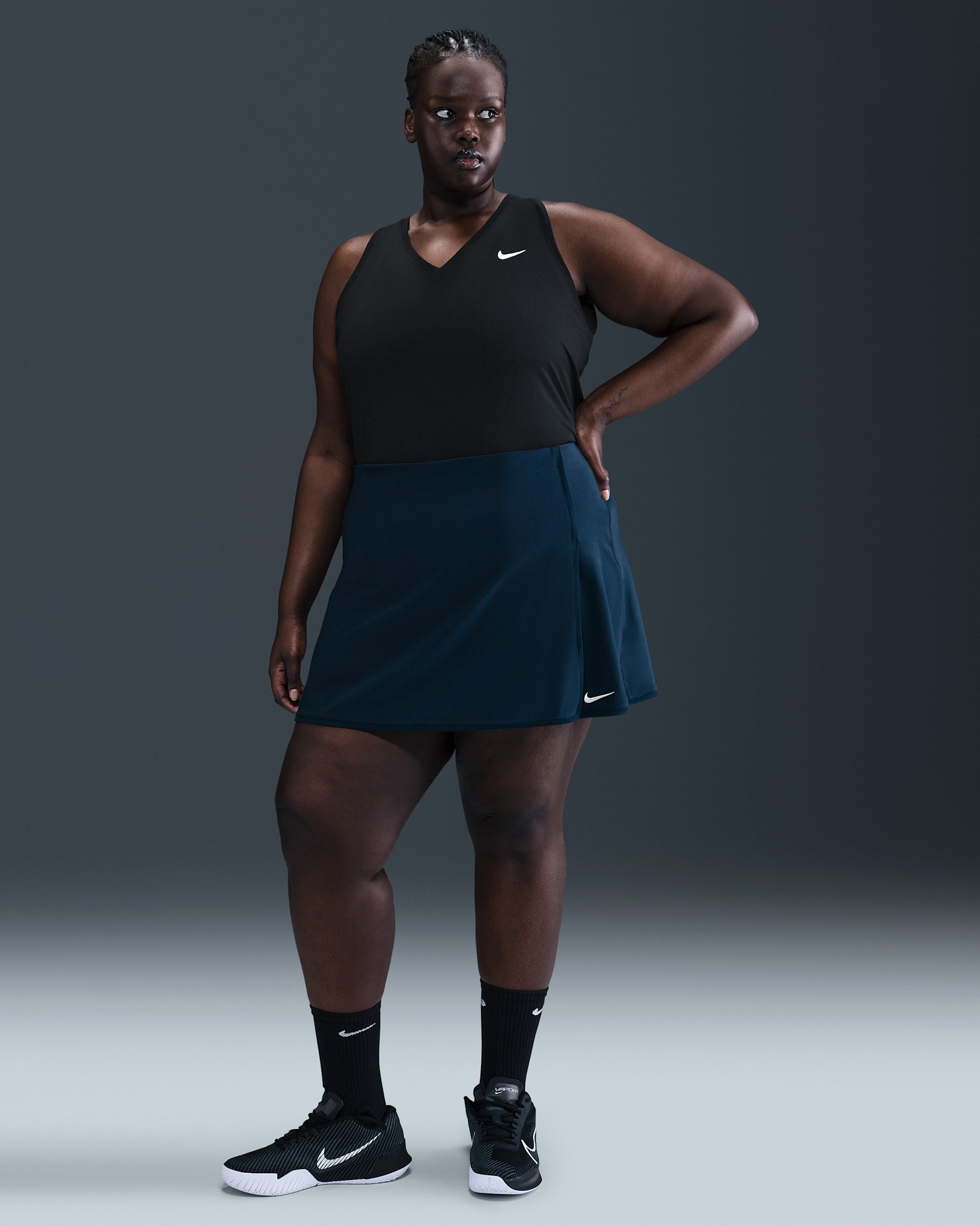 Nike Victory Women's Dri-FIT Straight Tennis Skirt (Plus Size) - Armory Navy/White
