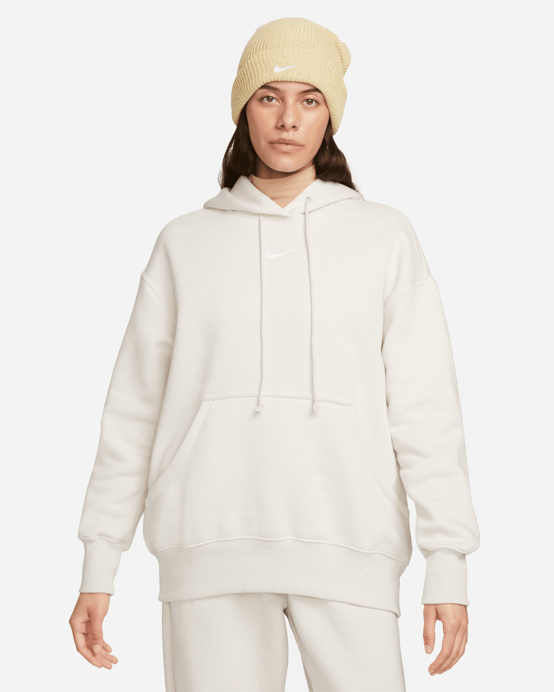 Felpa pullover oversize con cappuccio Nike Sportswear Phoenix Fleece – Donna - Light Orewood Brown/Sail