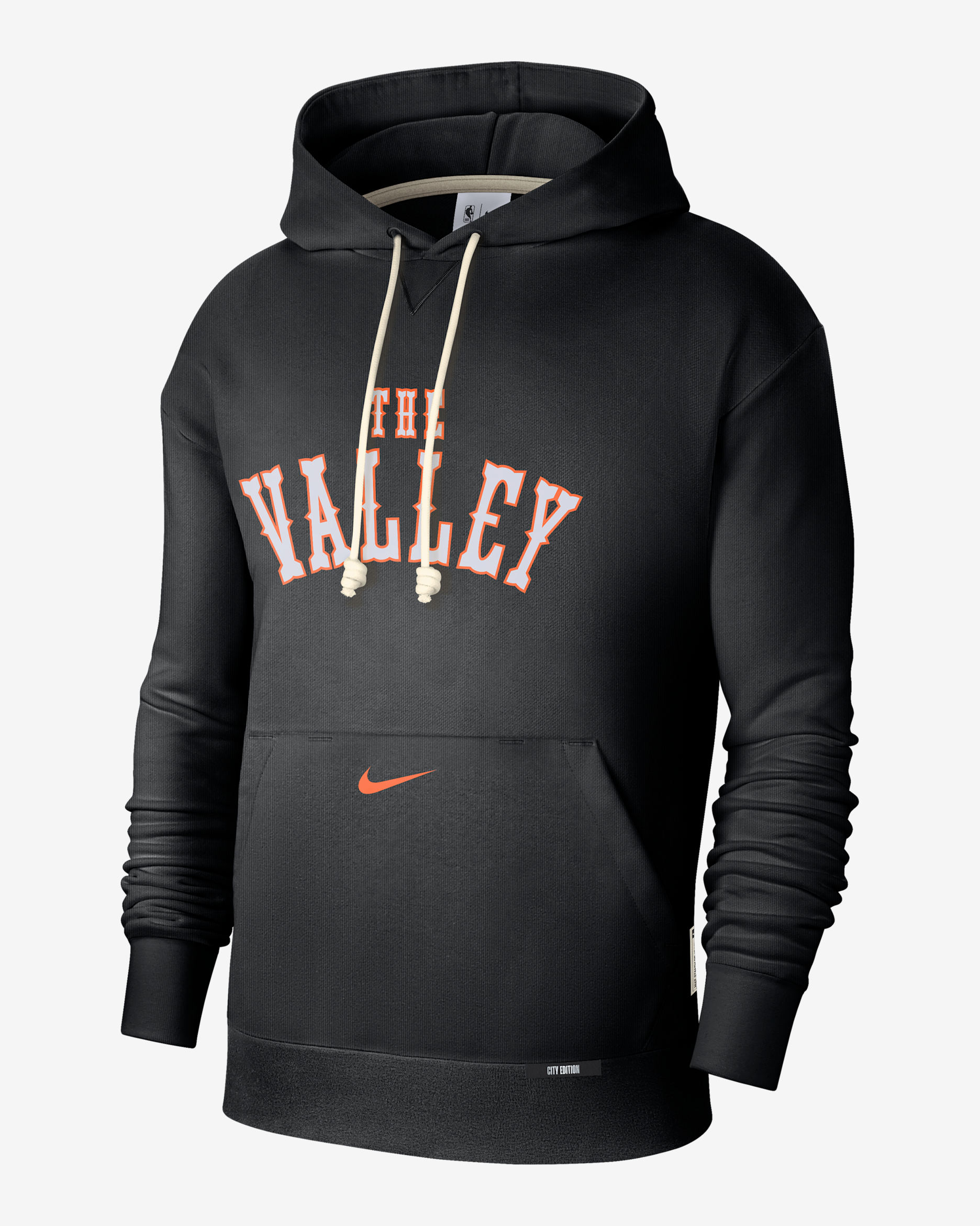 Sudadera con gorro Nike Dri-FIT de la NBA Courtside para hombre Phoenix Suns Standard Issue City Edition - Negro/Naranja brillante