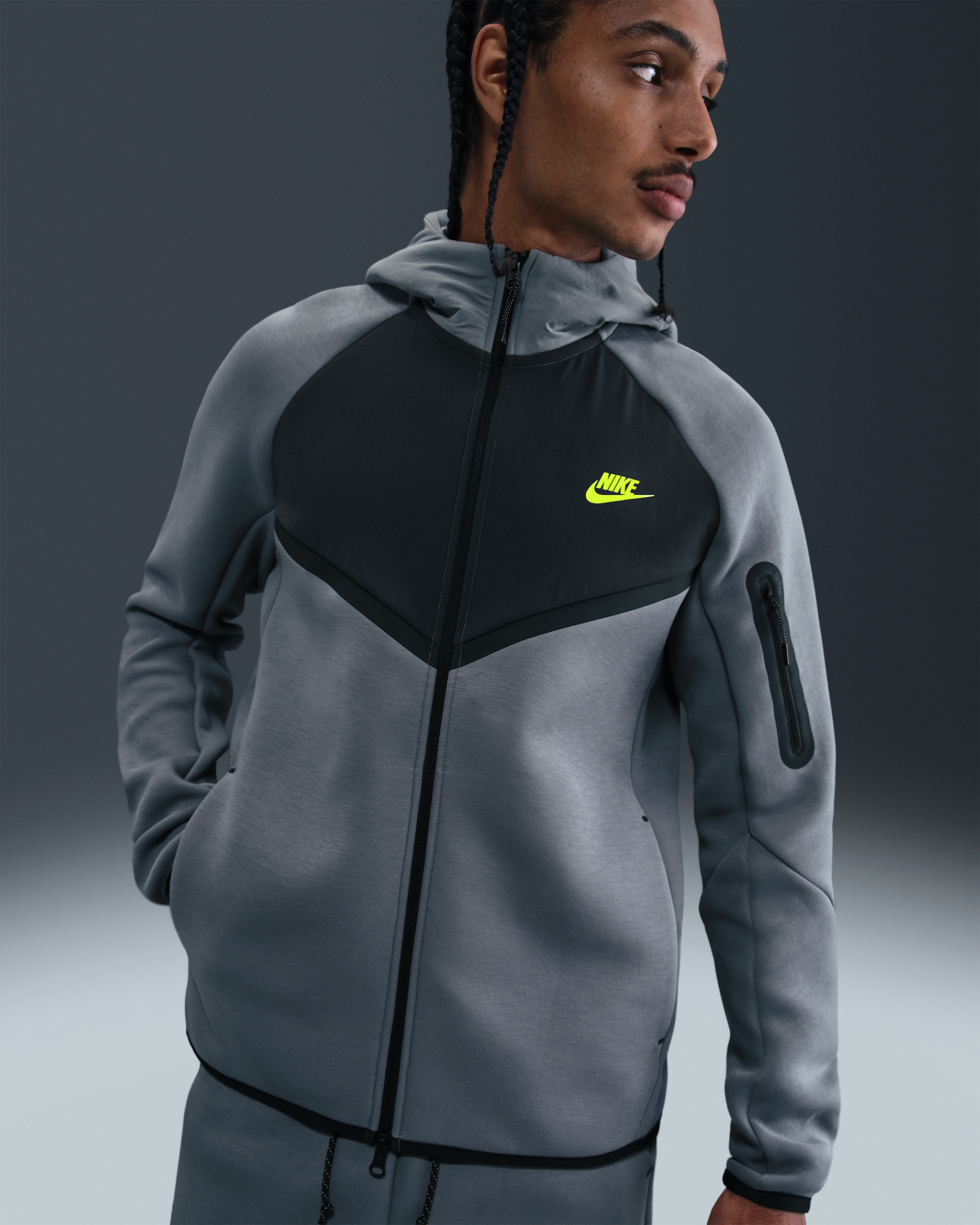 Giacca con zip a tutta lunghezza Nike Tech Fleece Windrunner – Uomo - Cool Grey/Dark Smoke Grey/Volt