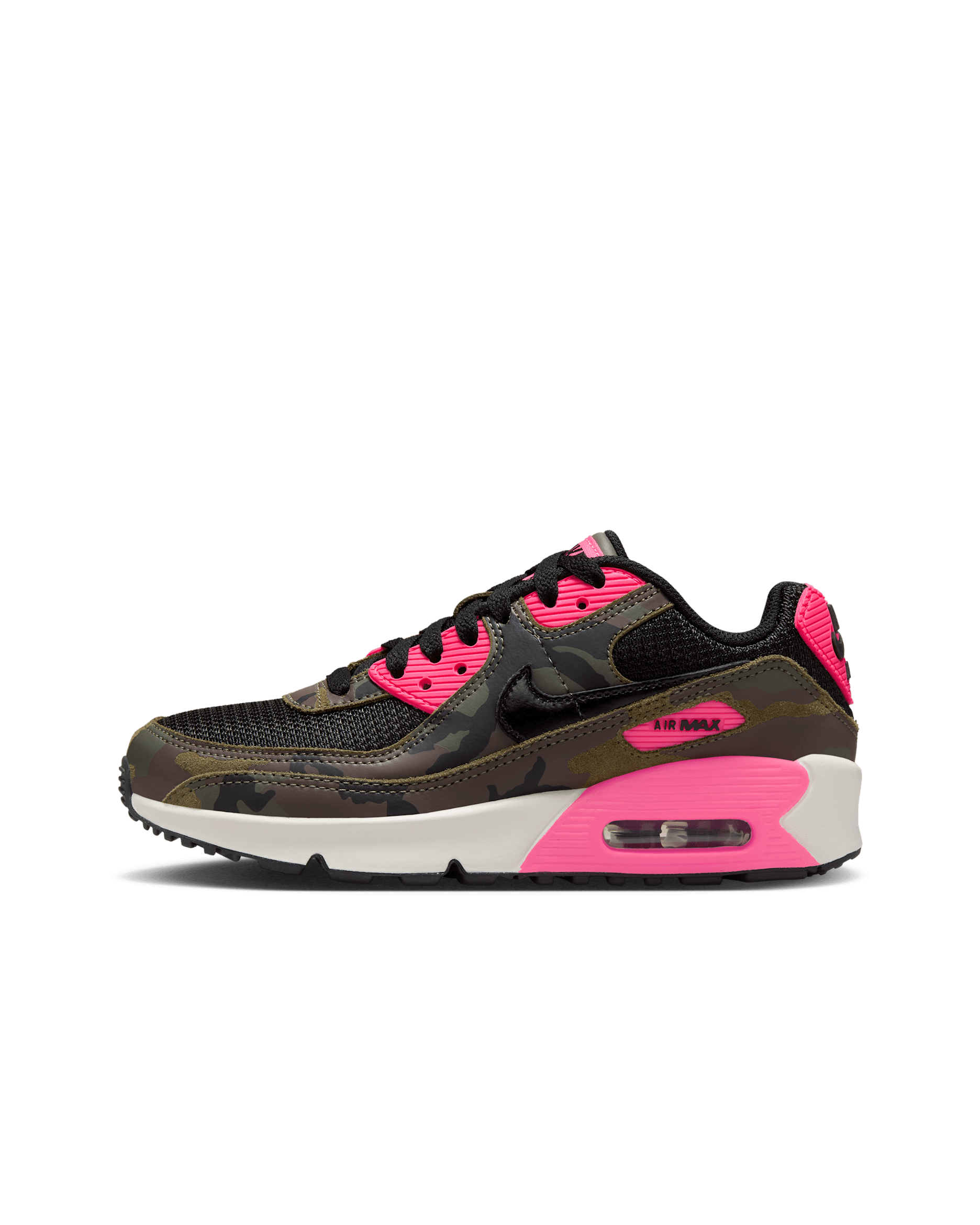 Tenis para niños grandes Nike Air Max 90 - Secuoya/Hiperrosa/Fantasma/Negro