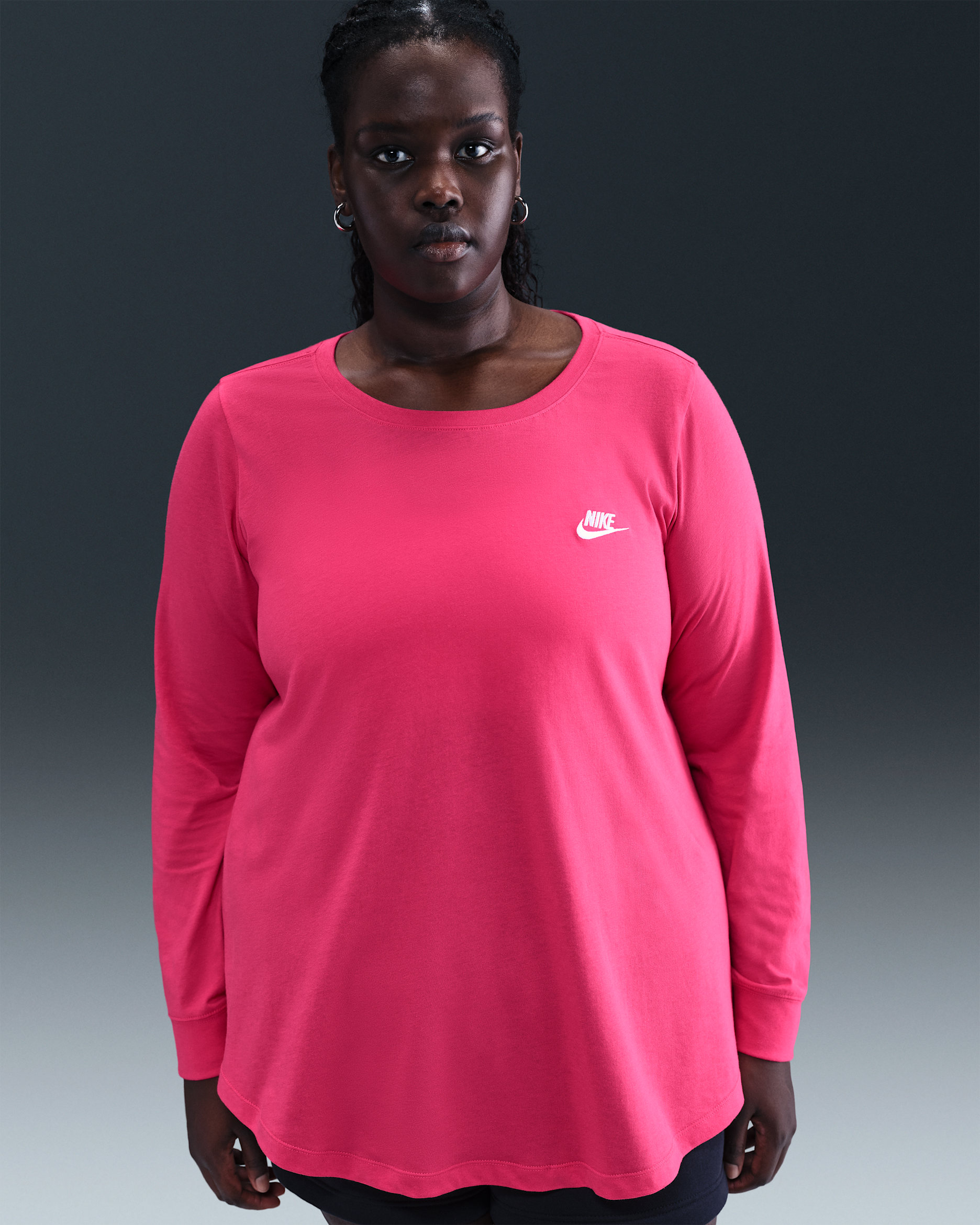 Nike Sportswear Club Women's Long-Sleeve T-Shirt (Plus Size) - Rush Pink/White