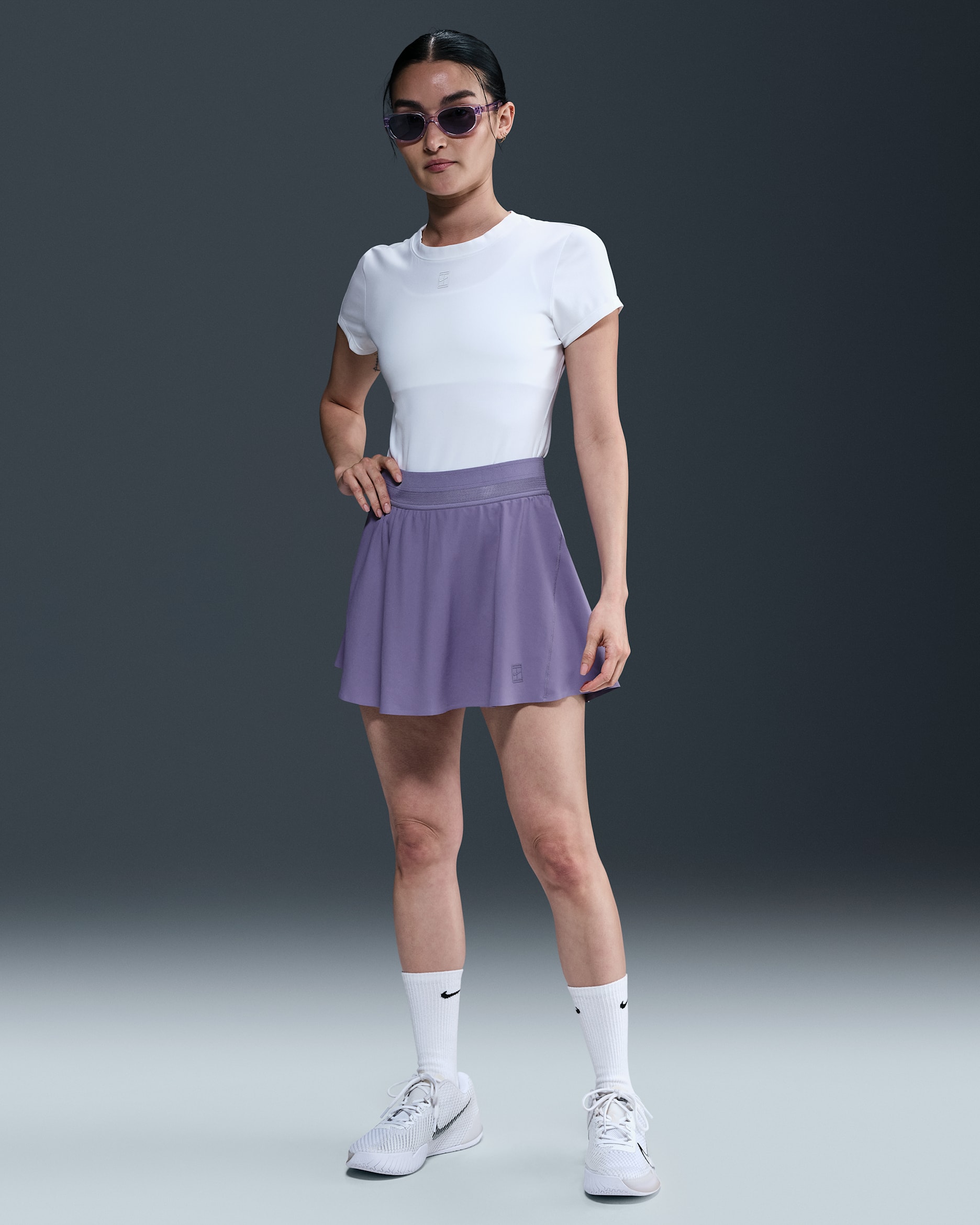 나이키코트 어드밴티지 여성 드라이 핏 숏 테니스 스커트 - 더스티 애미시스트/더스티 애미시스트