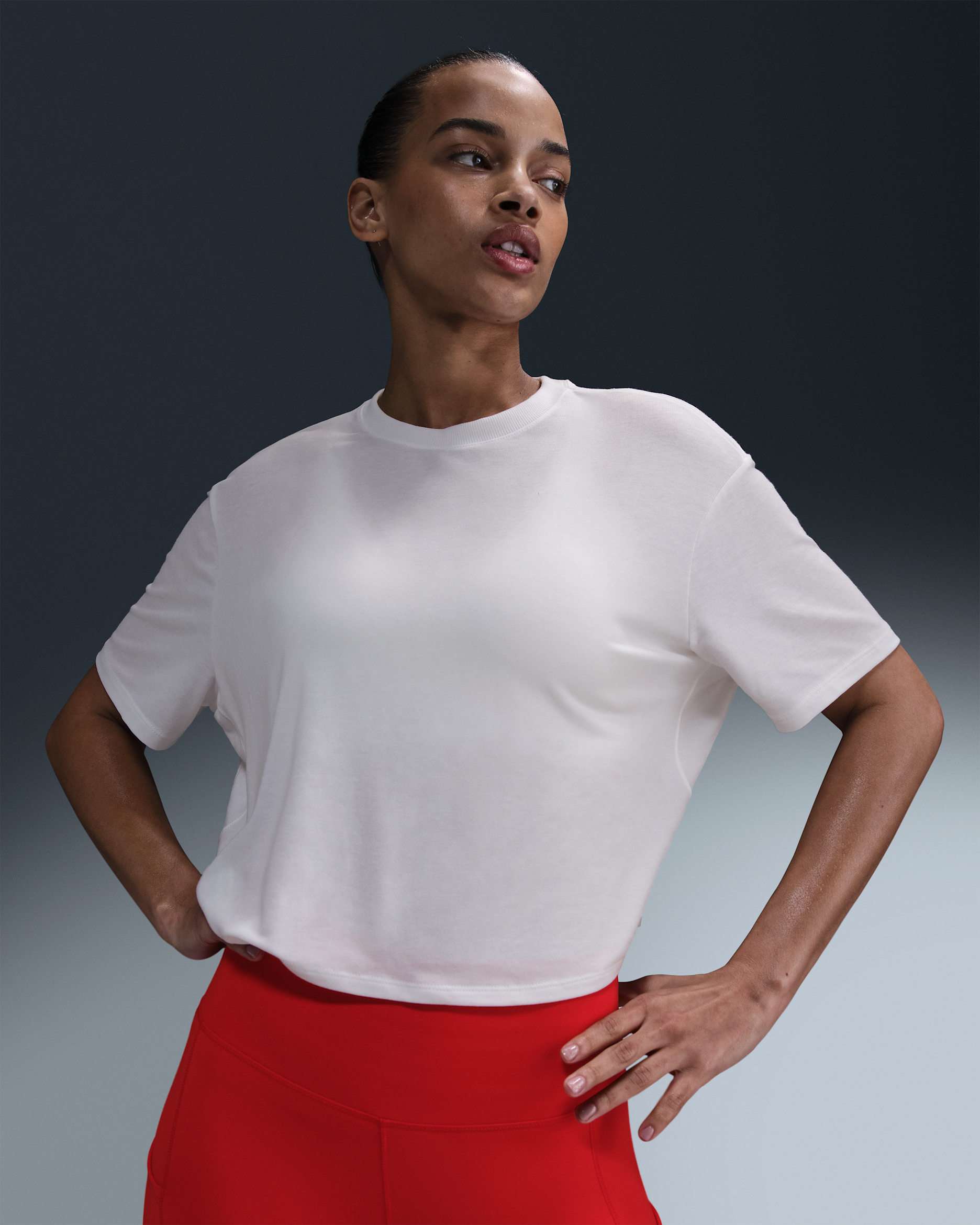 Nike One Relaxed Women's Dri-FIT Cropped Short-Sleeve Top - White/Black