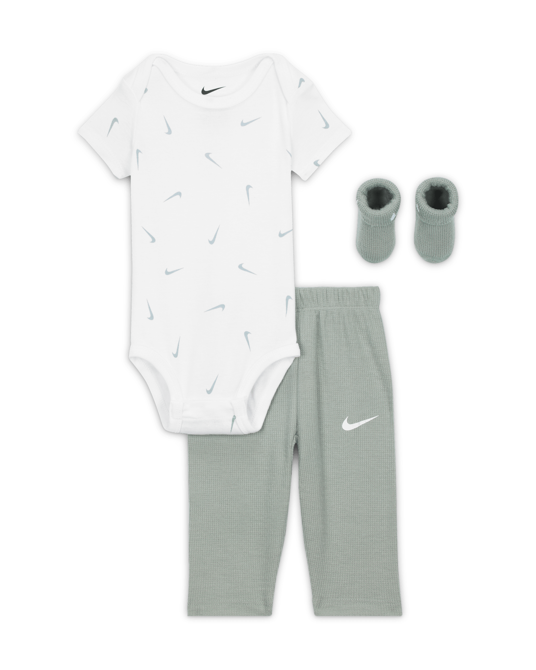 Conjunto de 3 piezas de body y pants con patrón tipo waffle para bebé Nike - Verde mica