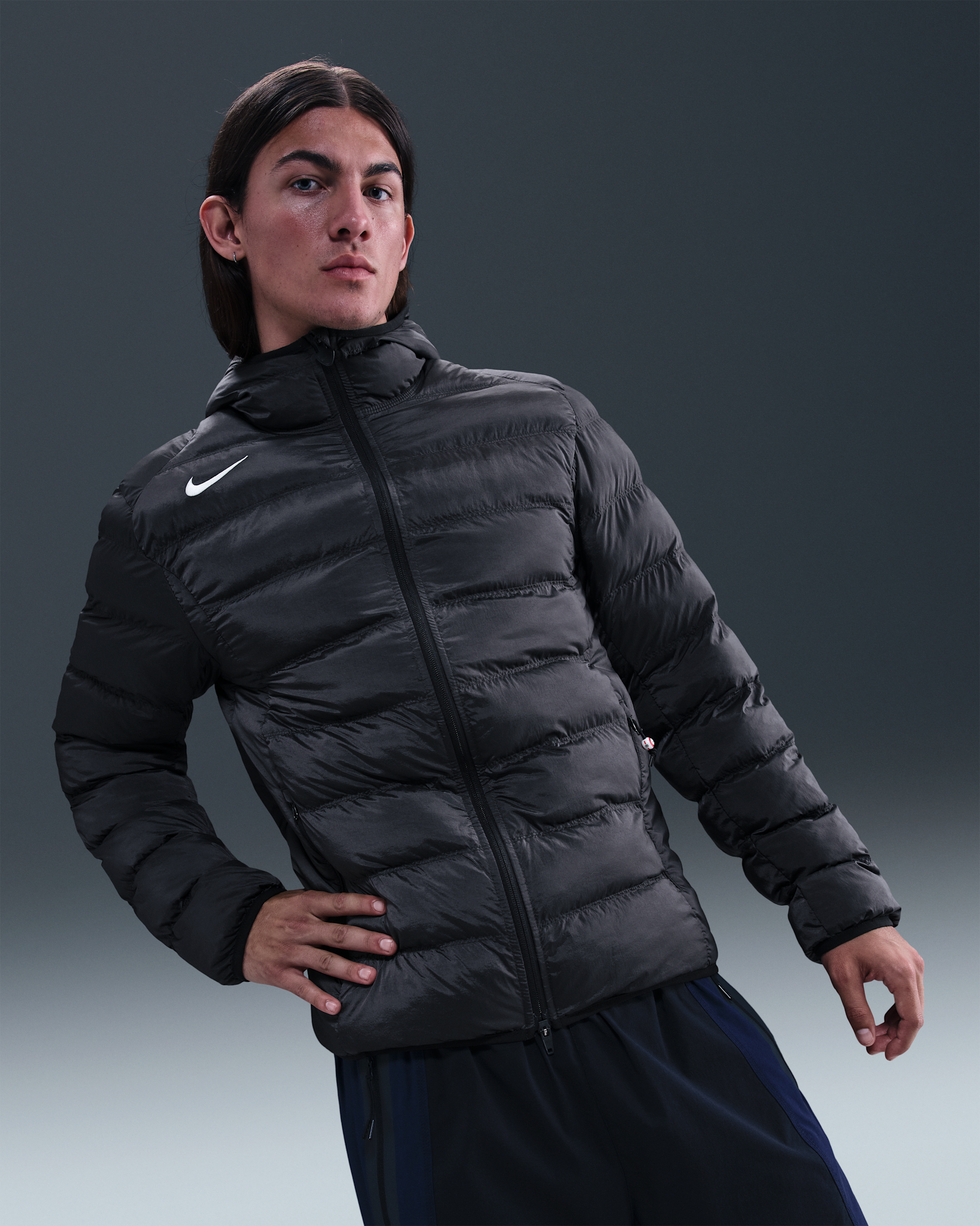 Fotbollspufferjacka Nike Total 90 Therma-FIT för män - Svart/Sail/Sail