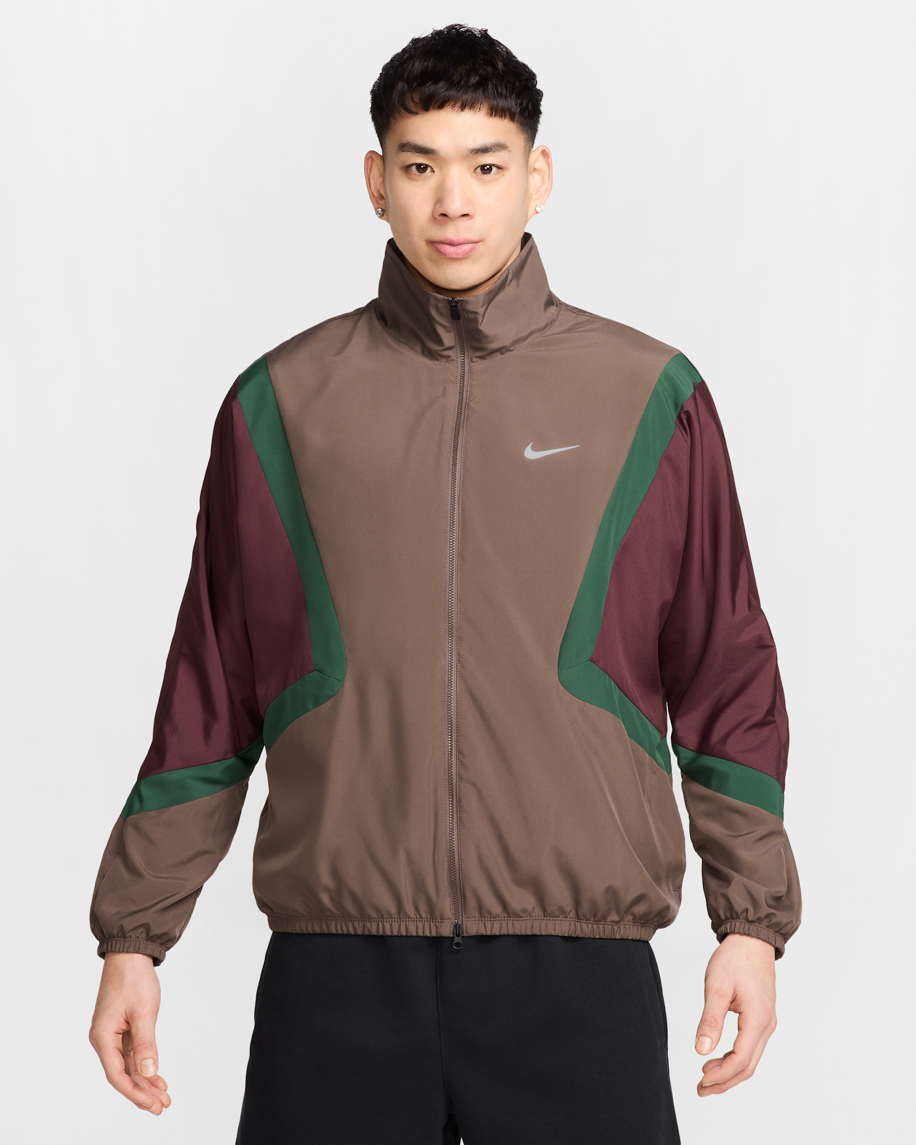 ナイキ アイコン メンズ ウーブン バスケットボールジャケット - アイアンストーン/バーガンディクラッシュ/ファー