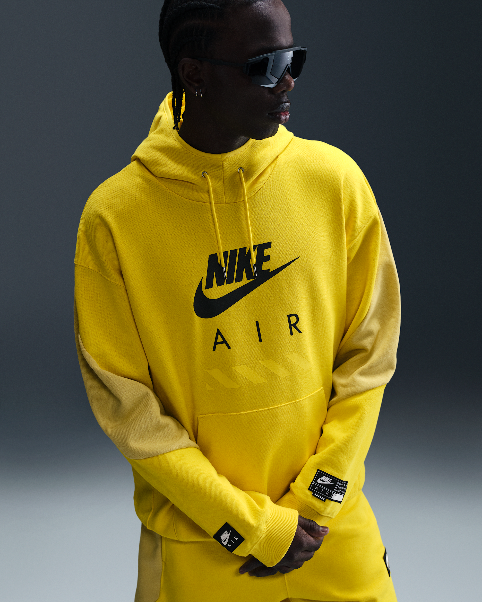Sudadera con gorro sin cierre de tejido Fleece para hombre Nike Air - Relámpago/Oro Saturno/Negro