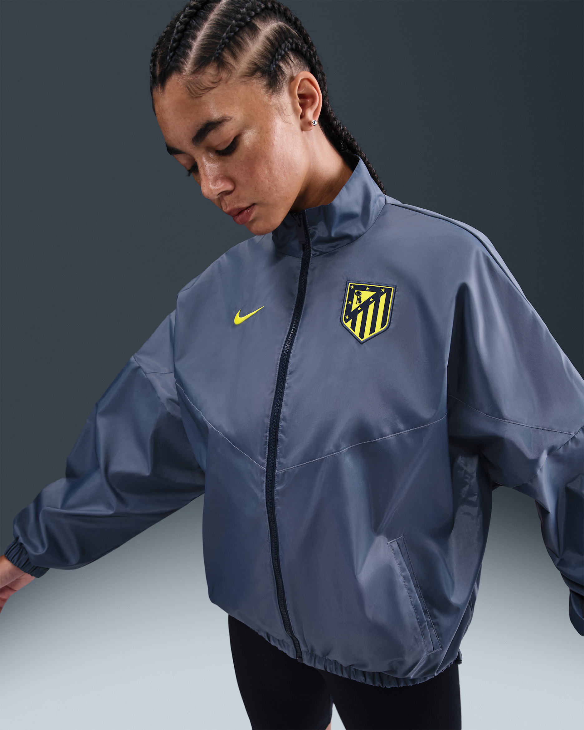 Atlético Madrid Essential Windrunner Women's Nike Football Woven Jacket - Diffused Blue/Binary Blue/Vibrant Yellow