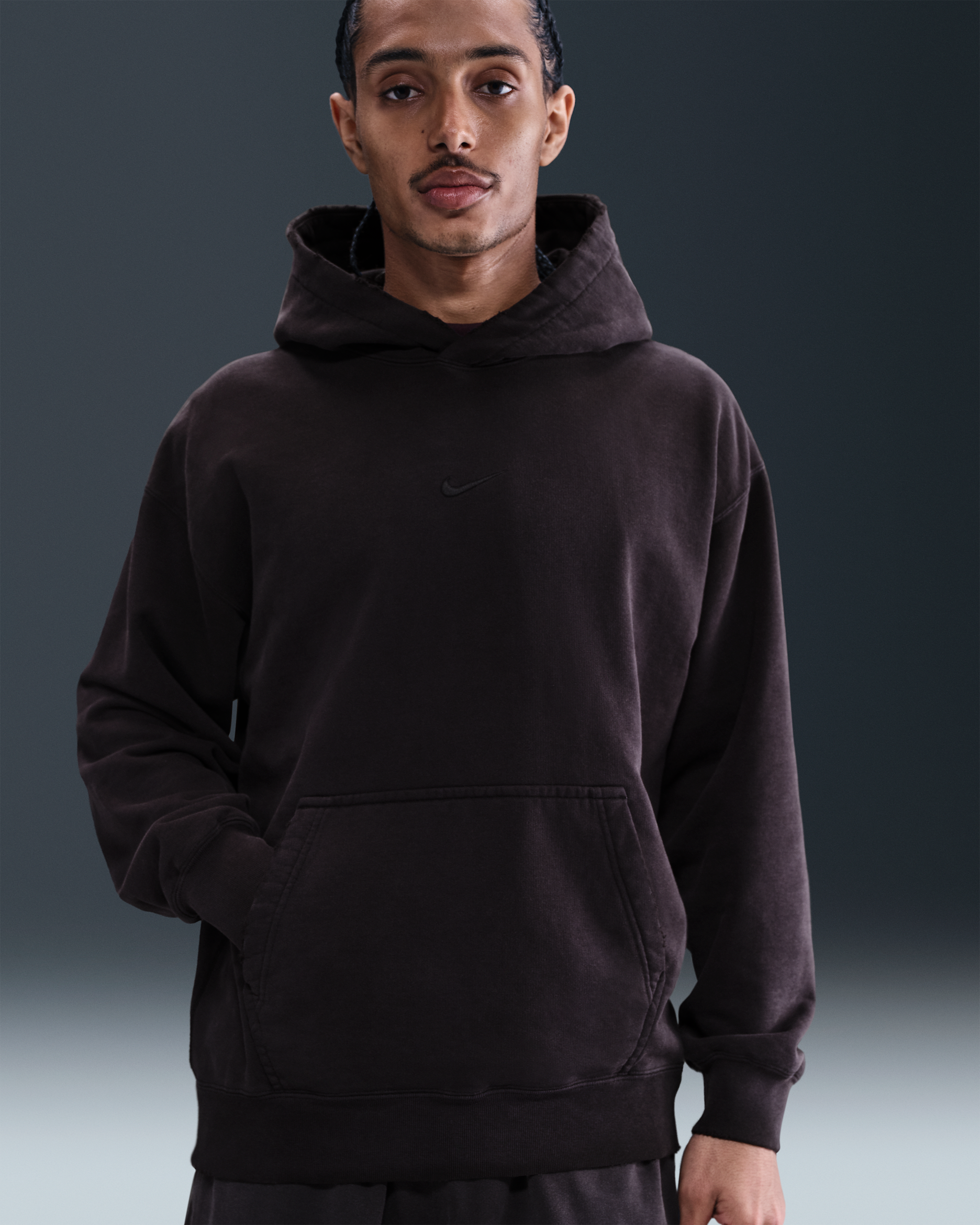 Nike Solo Swoosh Men's French Terry Pullover Hoodie - Black/Black