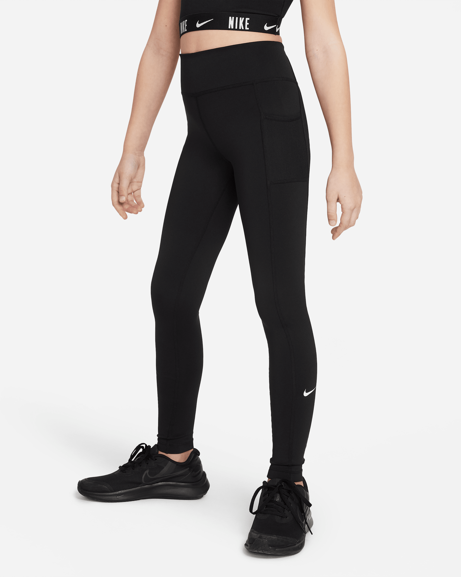 Nike Dri-FIT One Older Kids' (Girls') Leggings with Pockets - Black/White