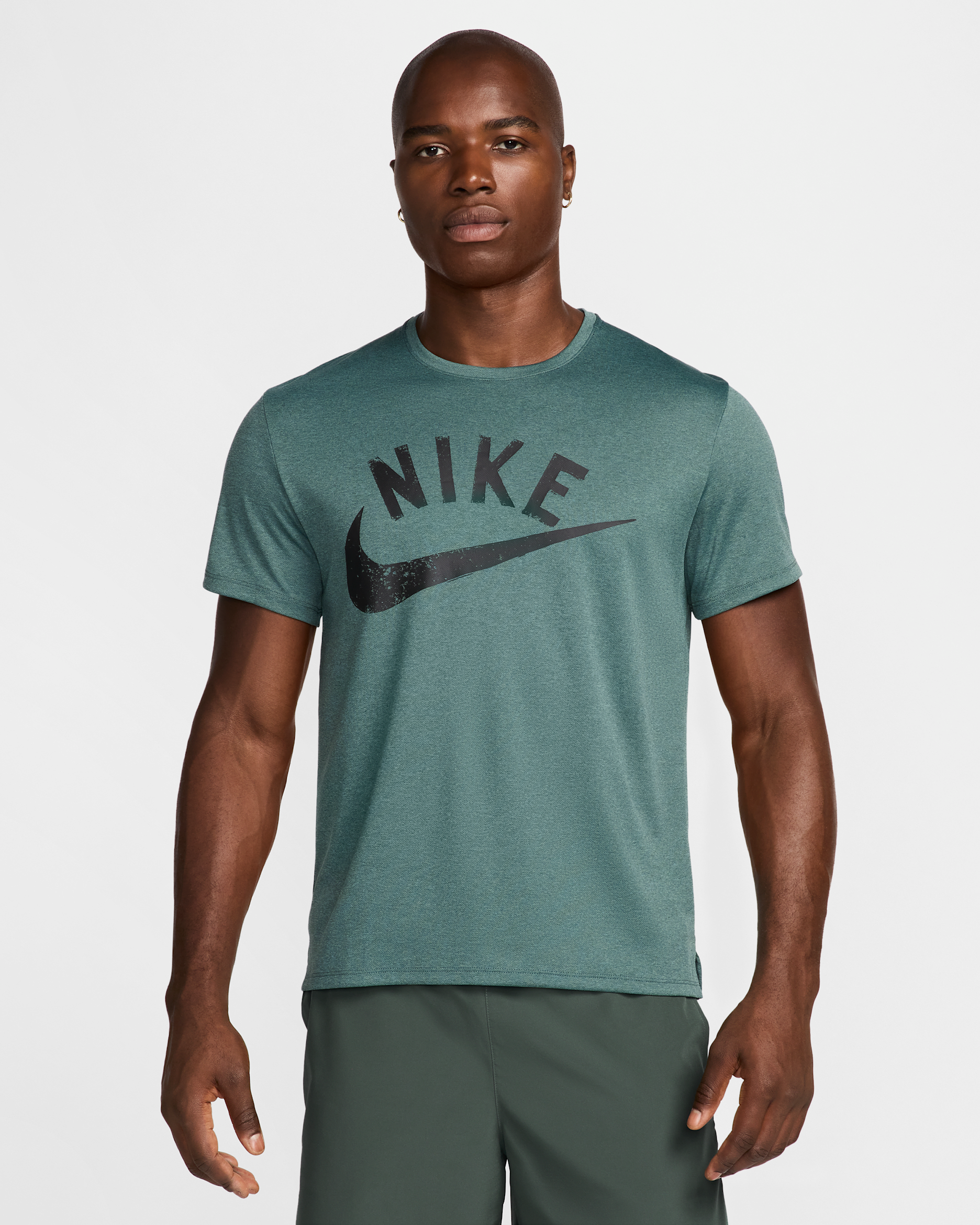 Nike Miler Dri-FIT Kurzarm-Laufoberteil für Herren - Bicoastal/Vintage Green/Heather/Schwarz