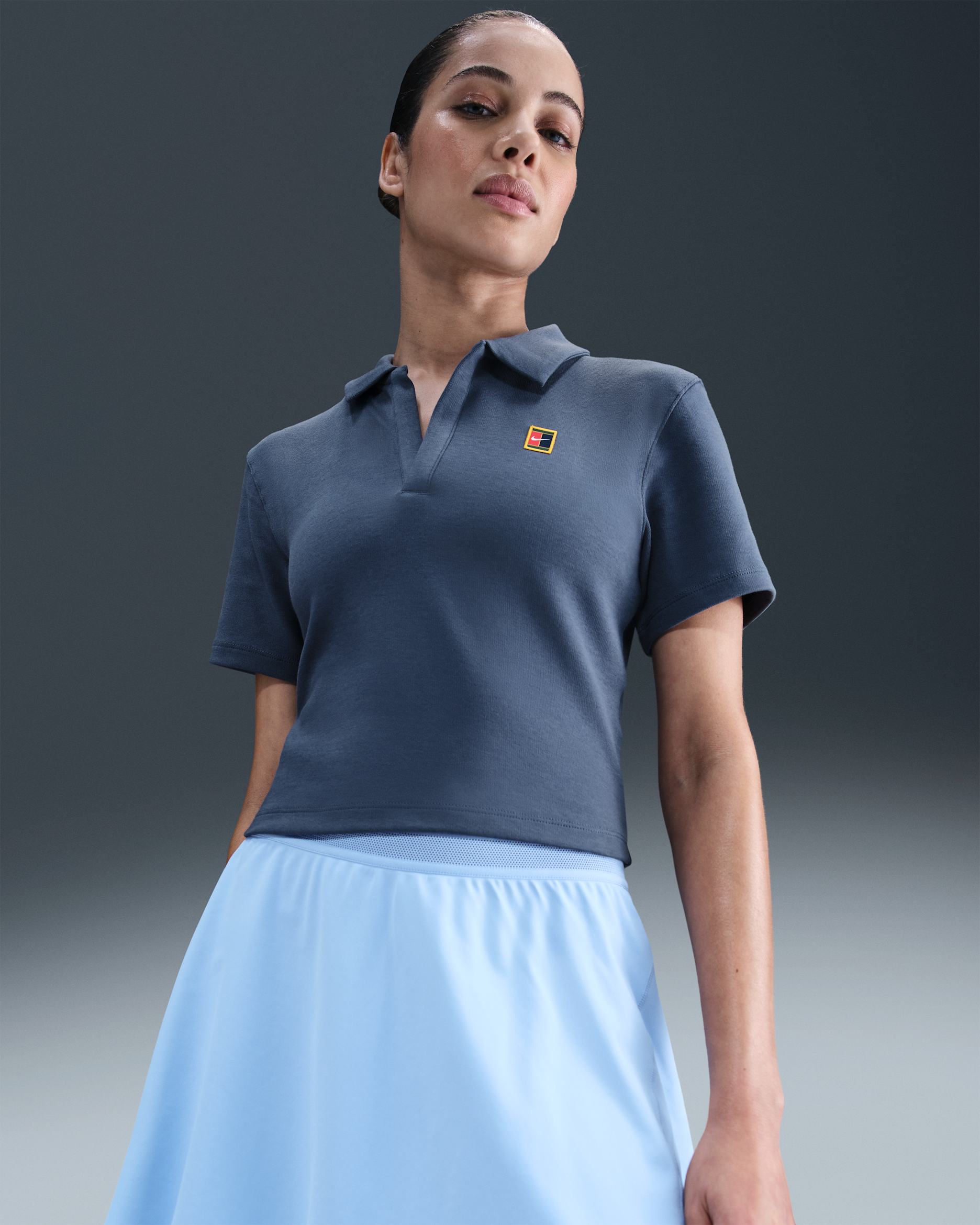 NikeCourt Heritage Women's Short-Sleeve Cropped Tennis Polo - Diffused Blue
