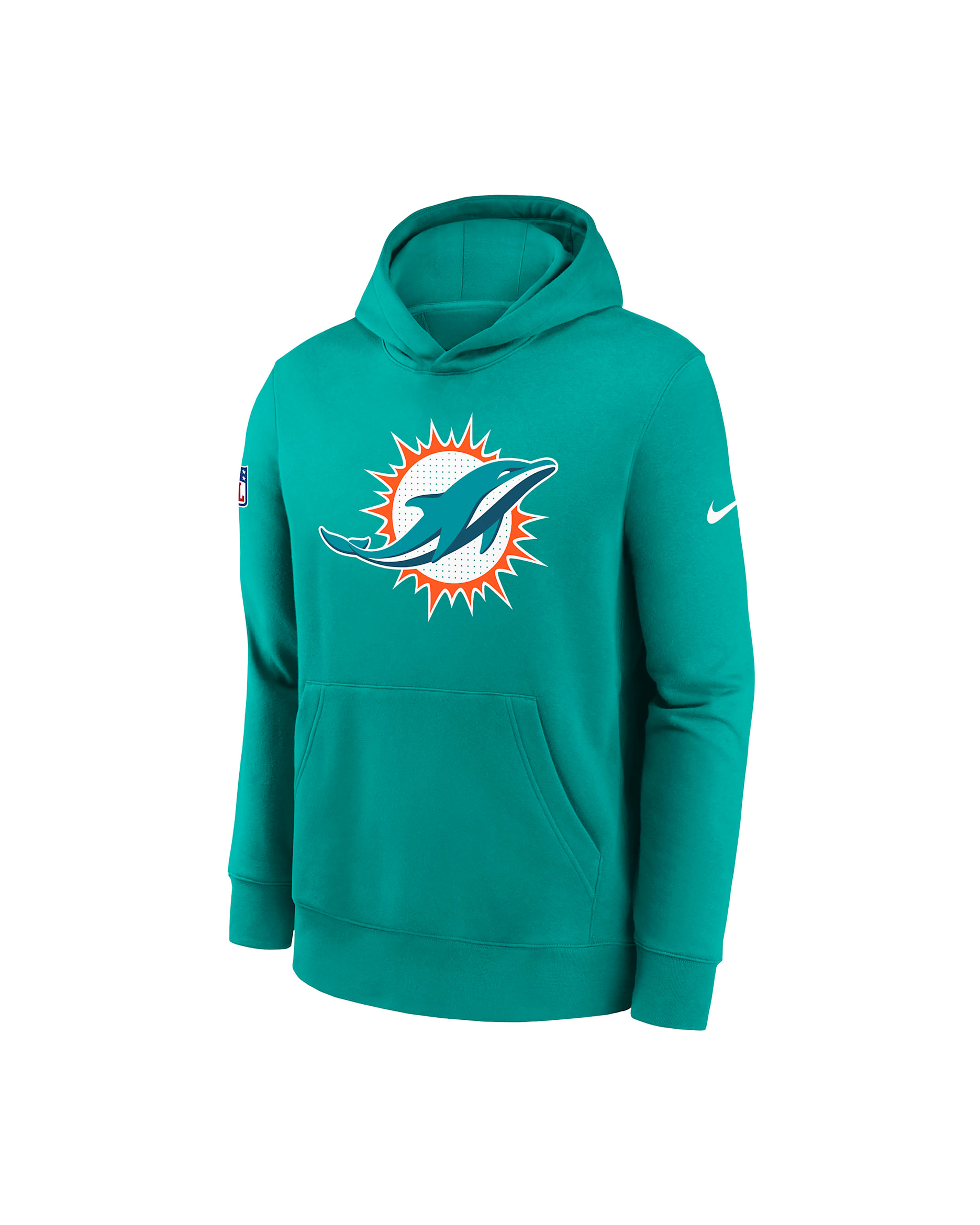 Sudadera con gorro sin cierre Nike de la NFL para niños talla grande Miami Dolphins Sideline Club - Verde turbo