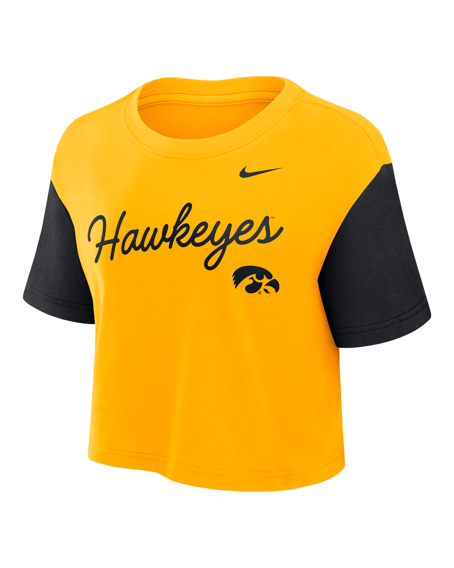 Iowa Script Women's Nike Dri-FIT College Cropped T-Shirt - Gold
