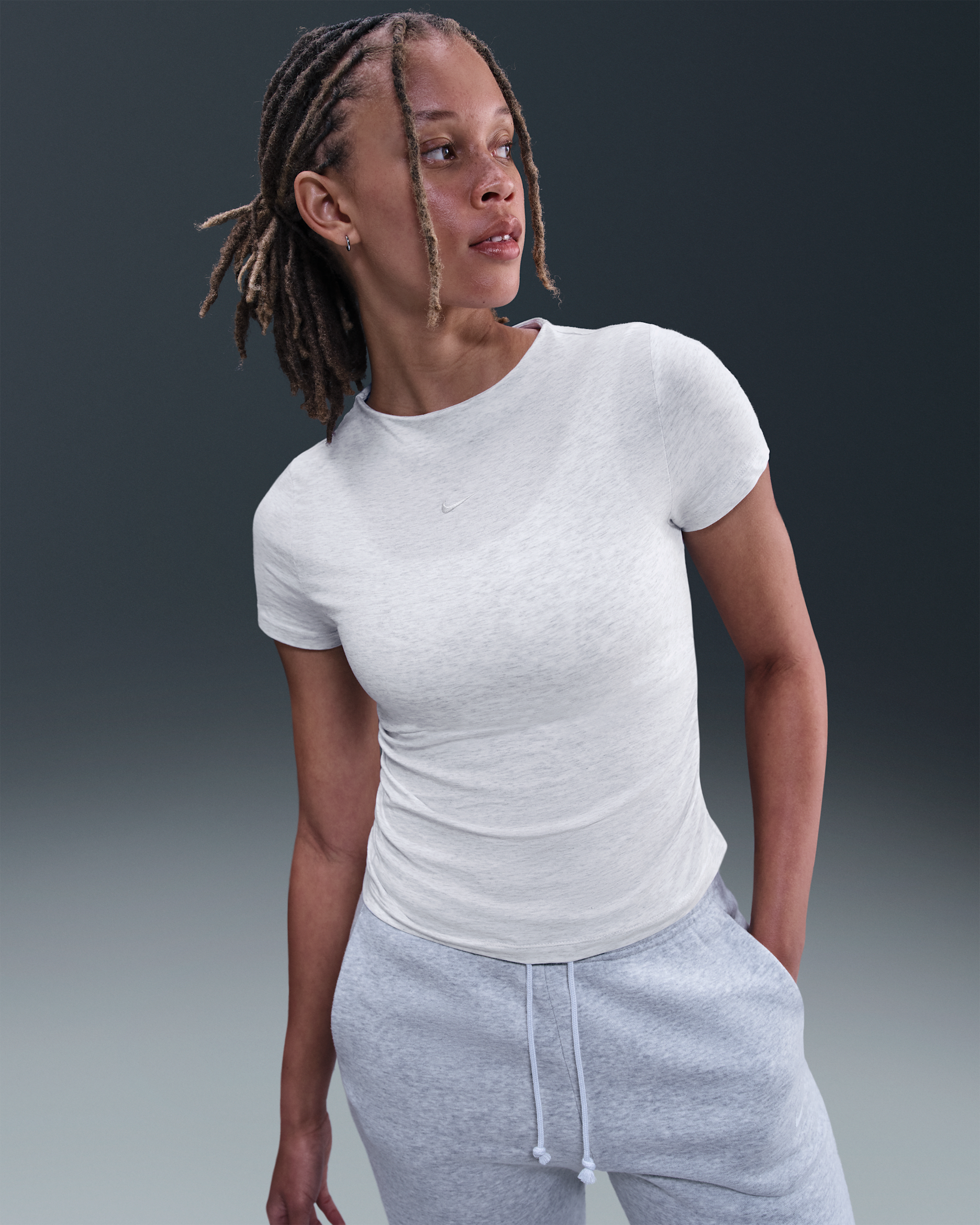 Nike Sportswear Chill Knit Women's Tight Short-Sleeve Mock-Neck Top - Birch Heather/Light Orewood Brown