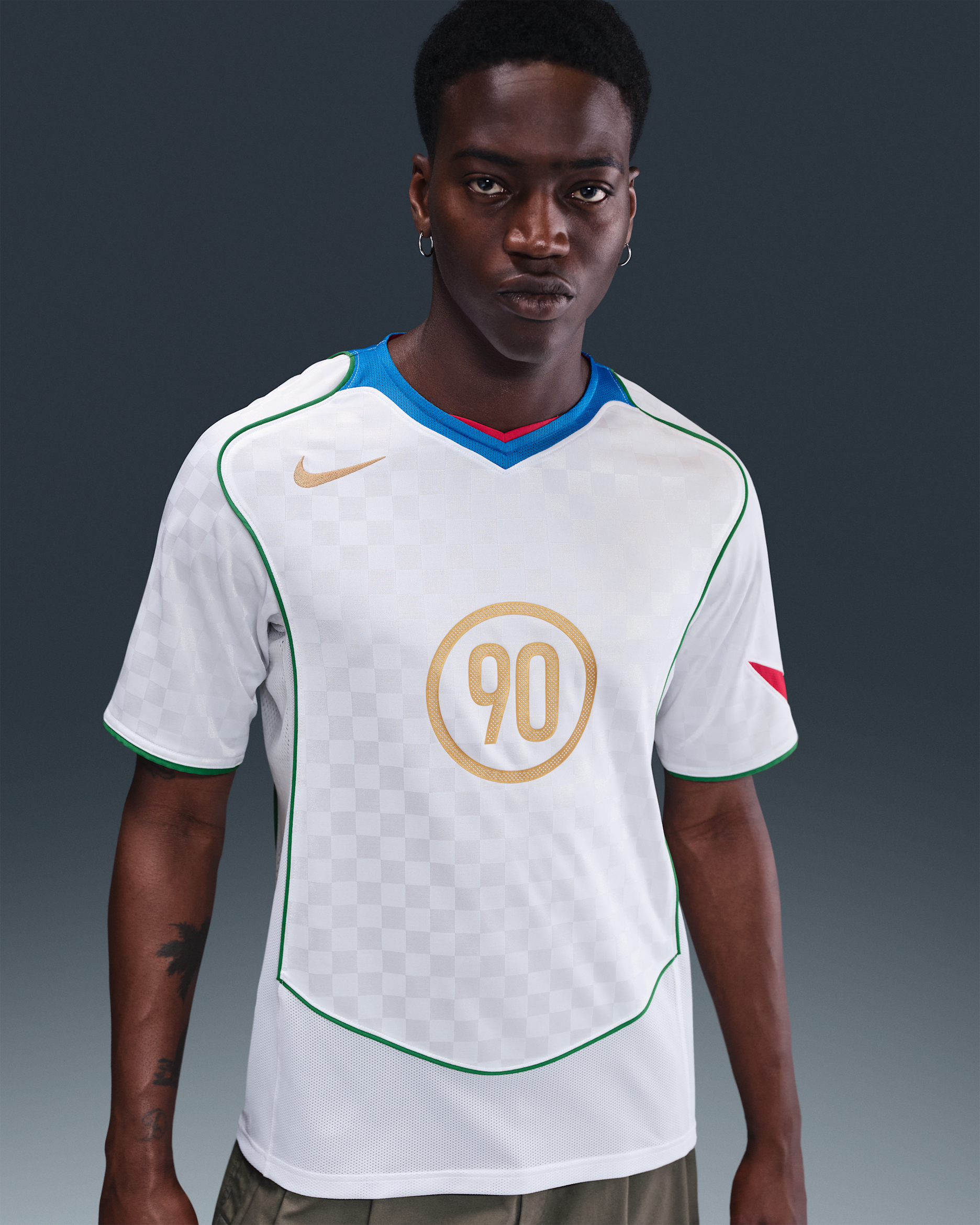 Nike Total 90 Men's Dri-FIT Soccer Jersey - White/Italy Blue/Sport Red/Metallic Gold