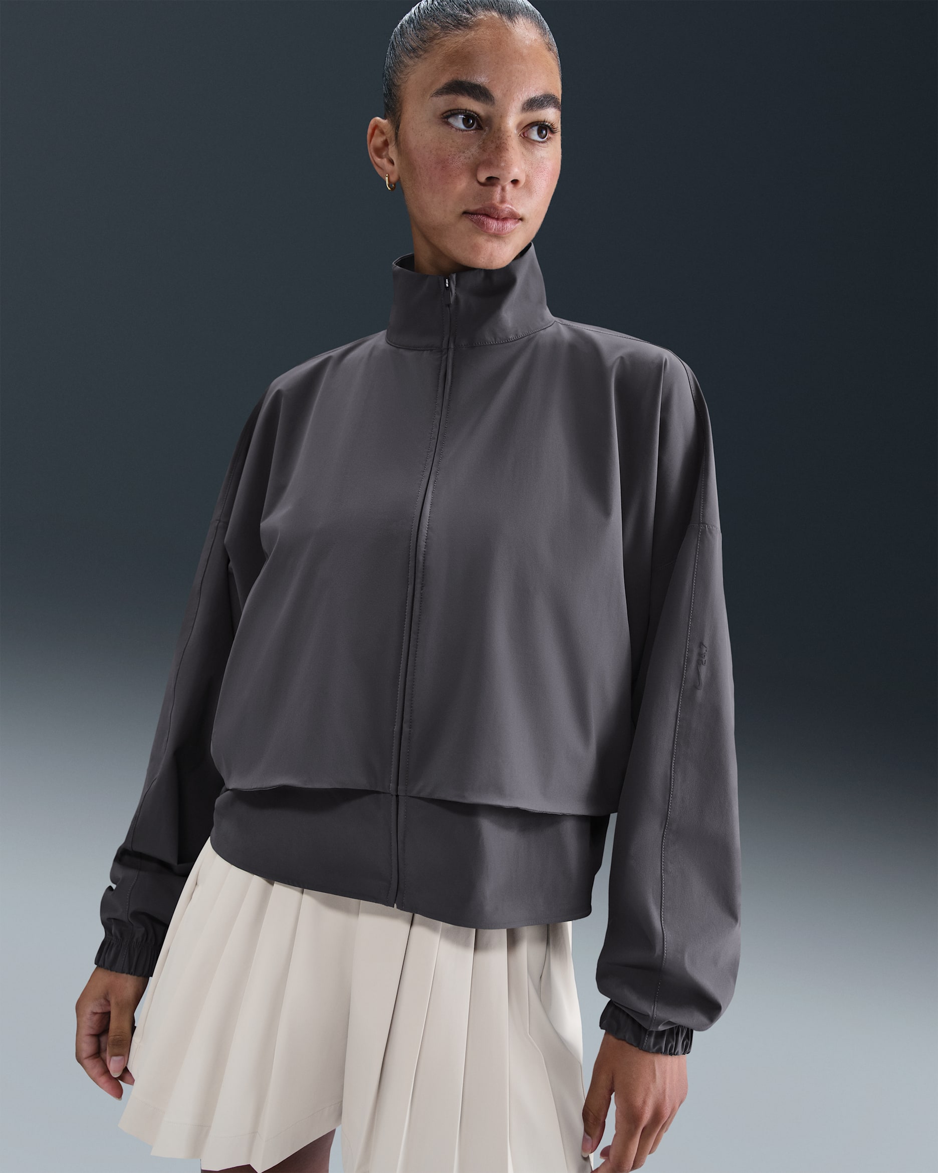 Nike 24.7 PerfectStretch Women's Dri-FIT Oversized Full-Zip Jacket - Thunder Grey/Dark Shadow