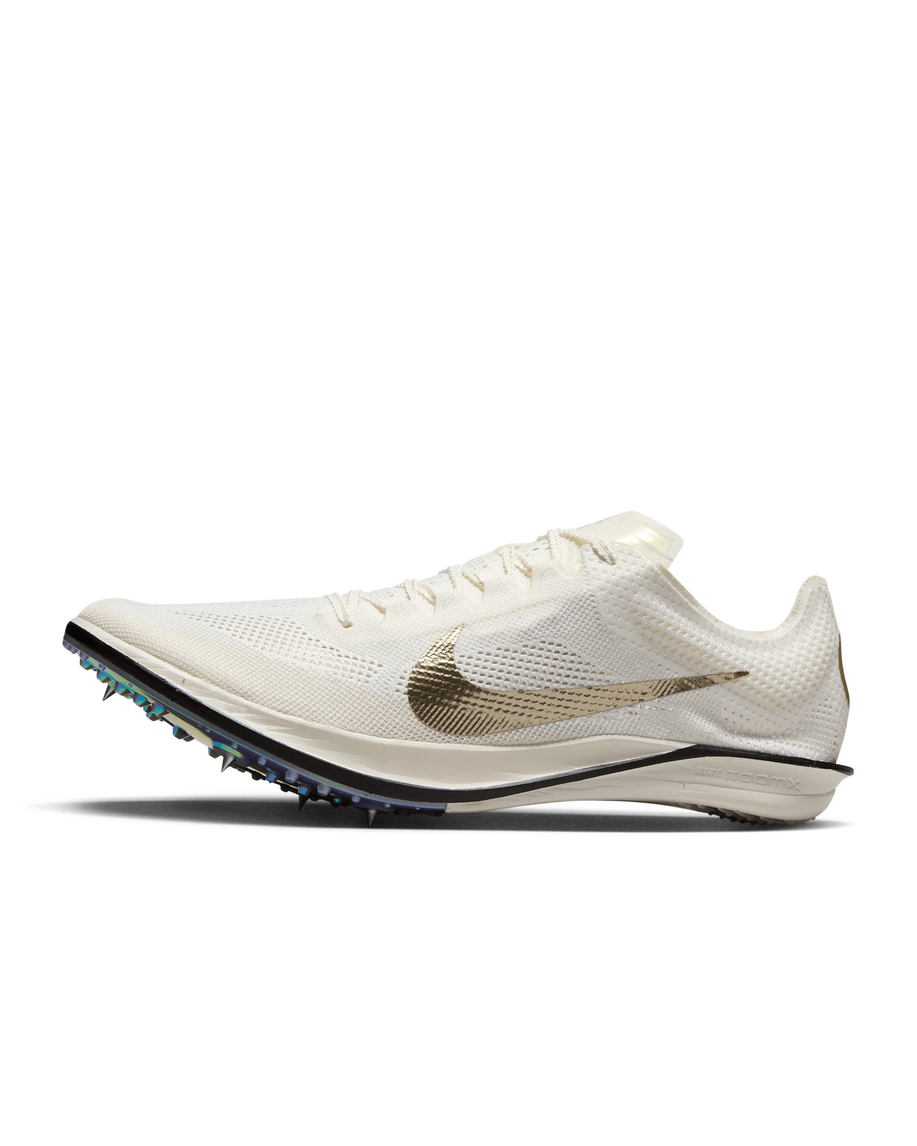 Nike Dragonfly 2 Elite "Jakob Ingebrigtsen"-pigsko til stadionatletik og distanceløb - Sail/Medium Ash/sort/Metallic Gold Grain