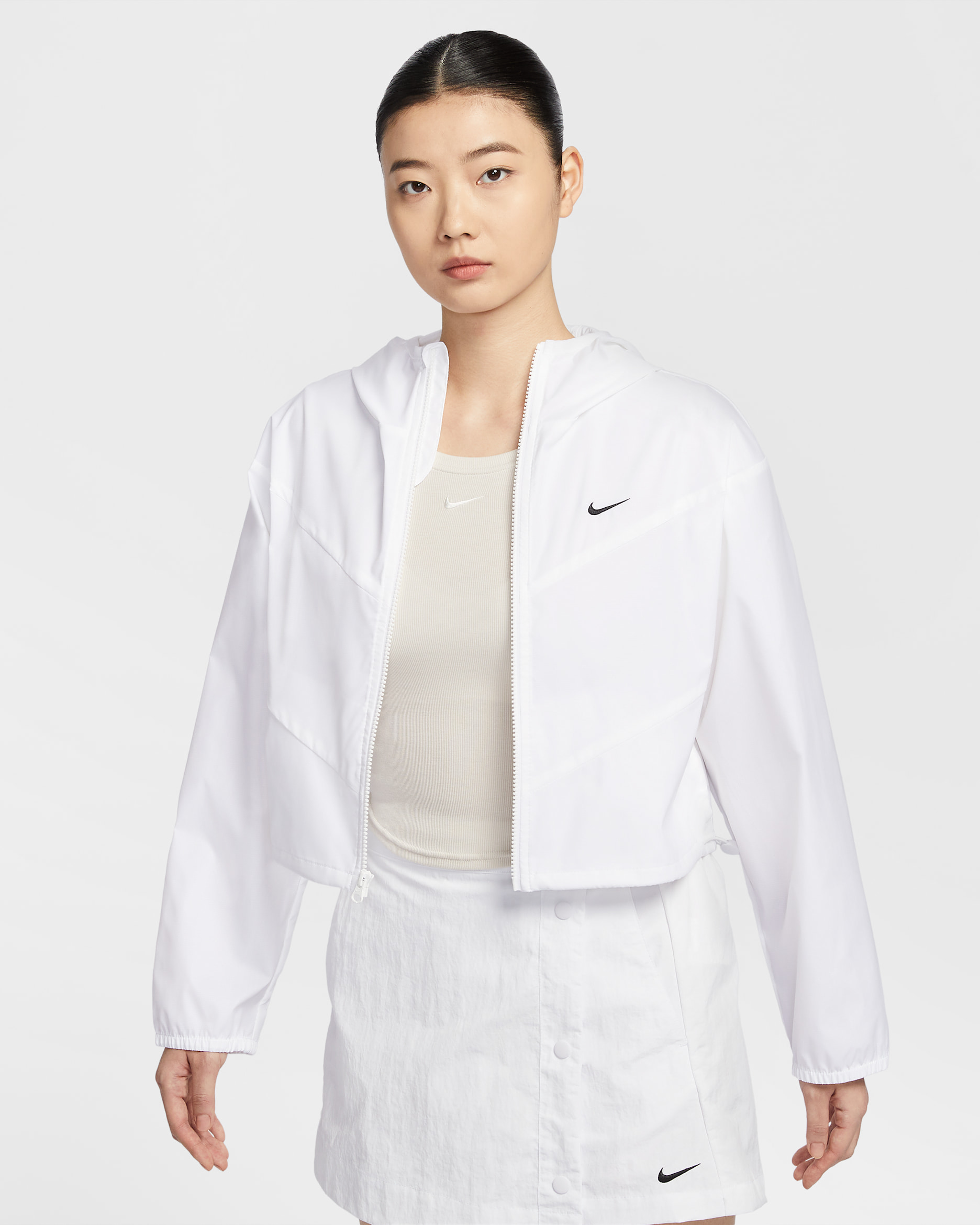 나이키 스포츠웨어 윈드러너 여성 루즈 우븐 후드 재킷 - 화이트/화이트/블랙