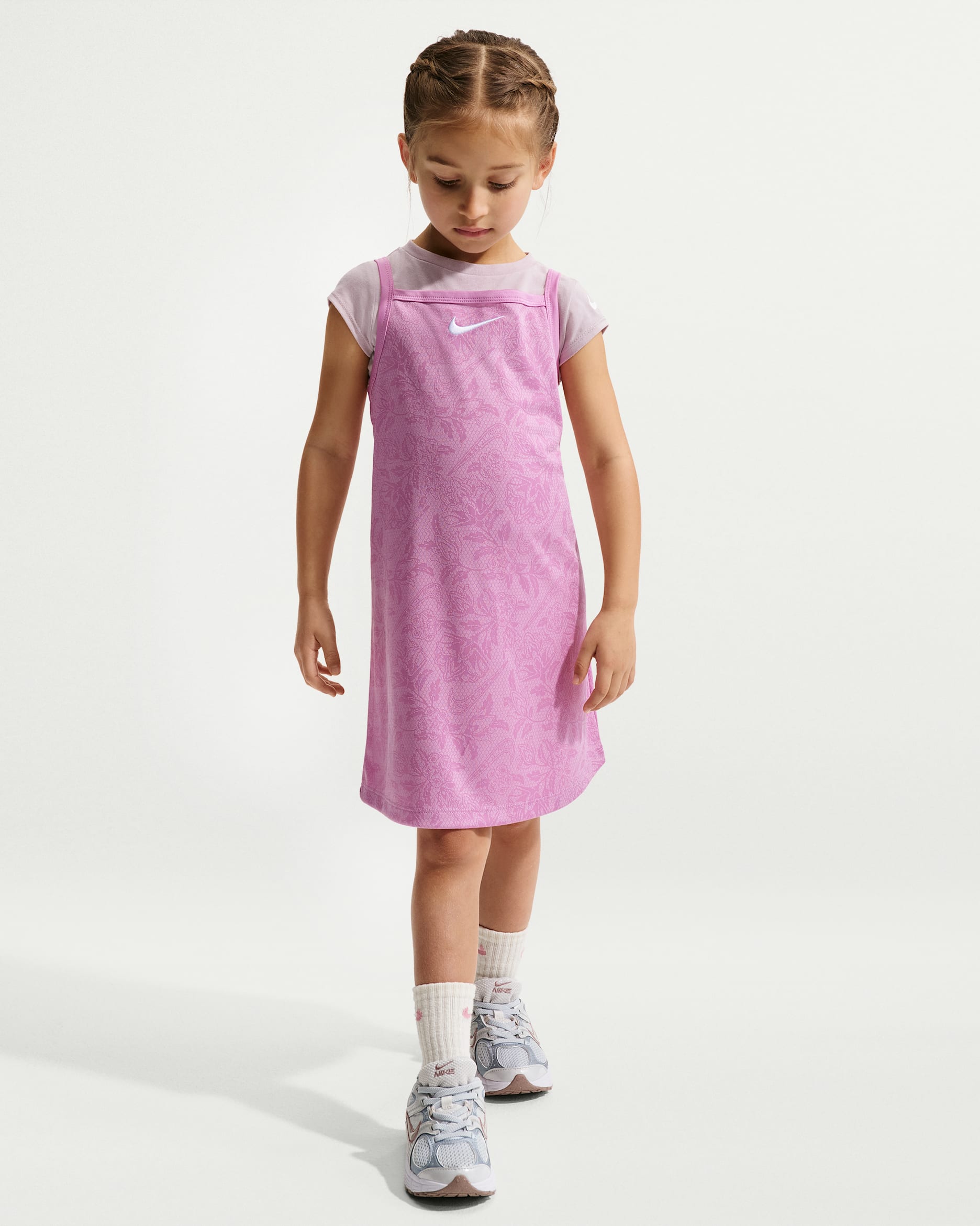Conjunto de vestido de 2 piezas para niños talla pequeña Nike Move With Nature - Morado