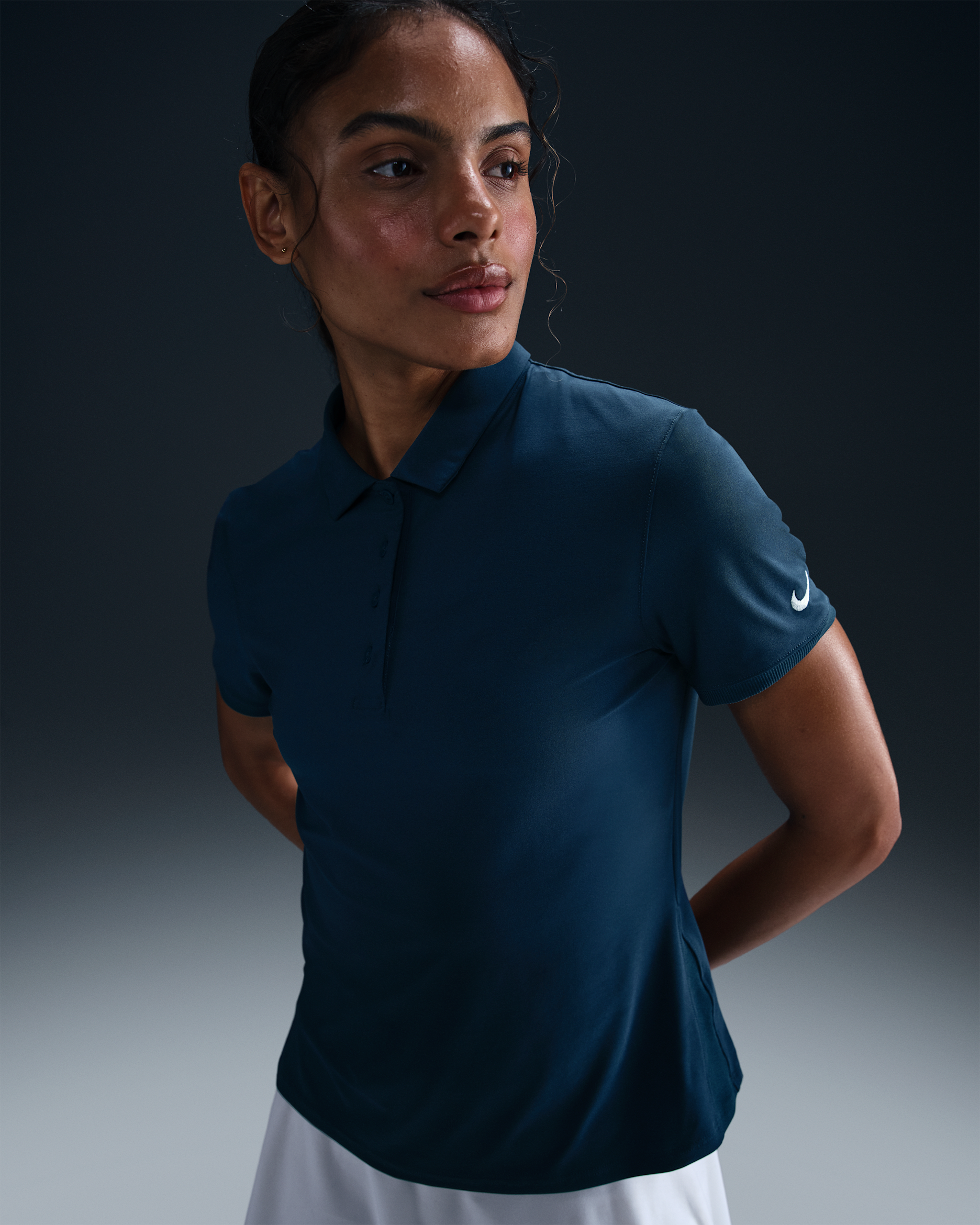 Polo de golf de manga corta Dri-FIT para mujer Nike Victory - Azul marino militar/Blanco