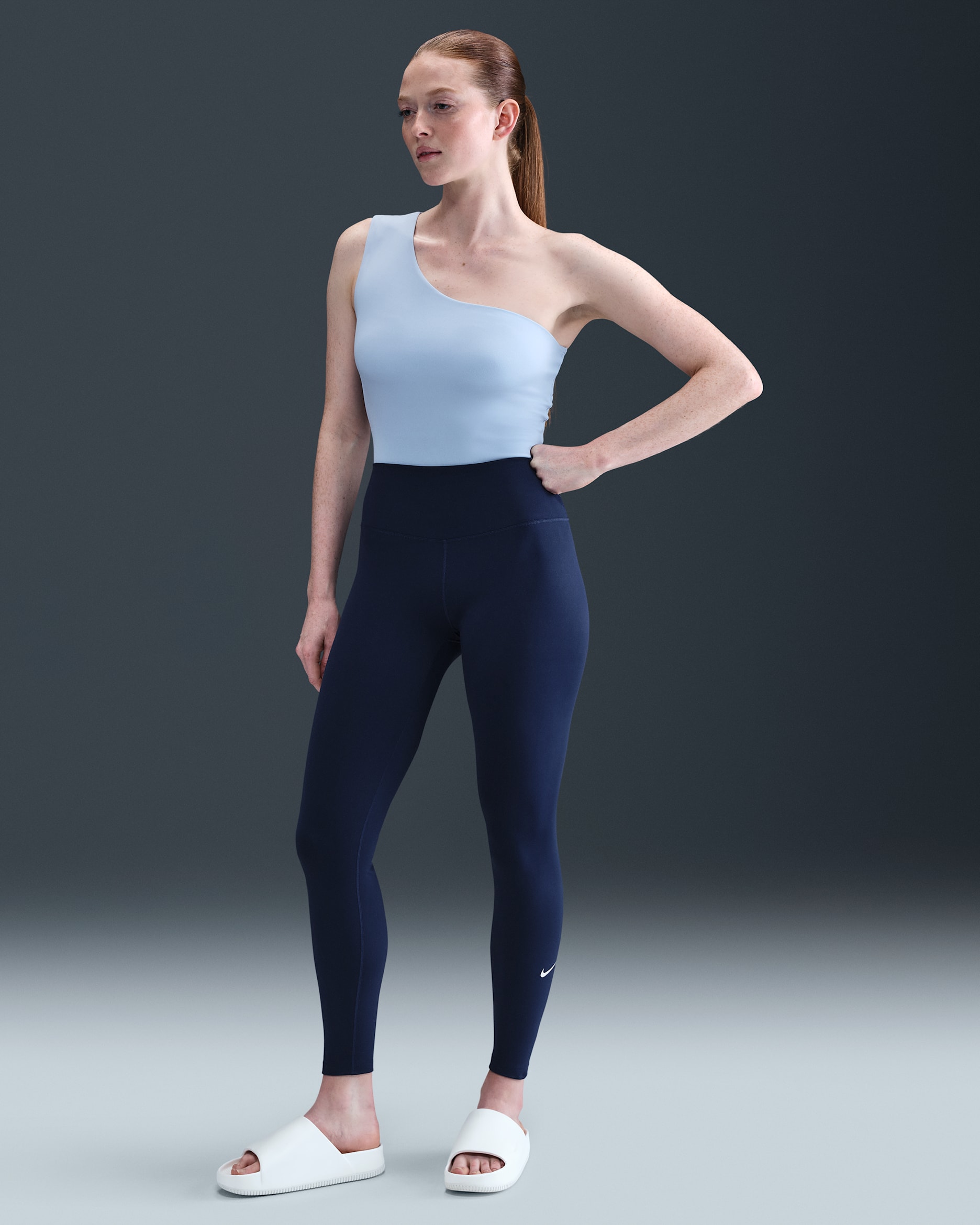 Nike One hosszú, magas derekú női leggings - Midnight Navy/Fehér