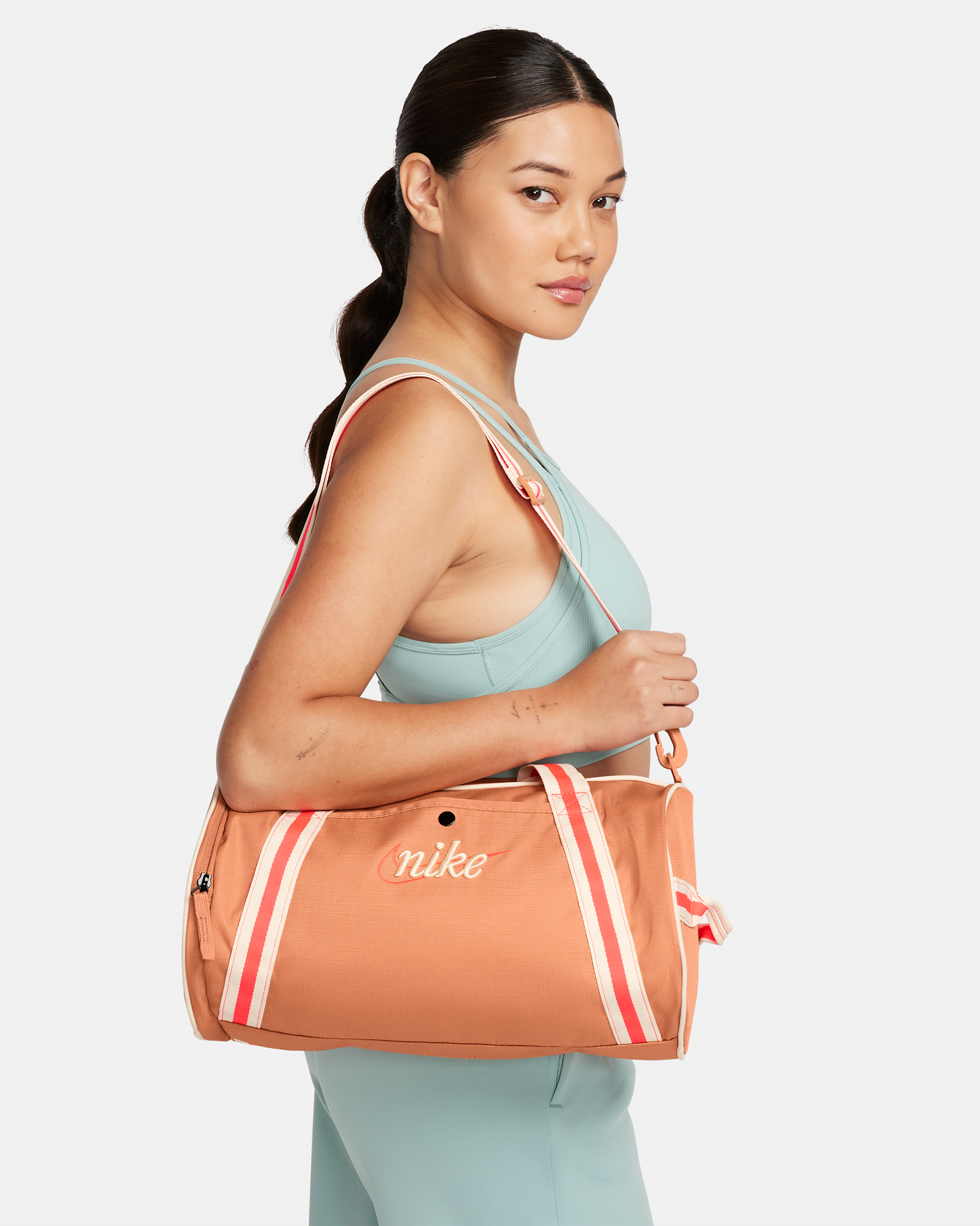 Nike Heritage Retro Duffel Bag (13L) - Amber Brown/Bright Crimson/Guava Ice