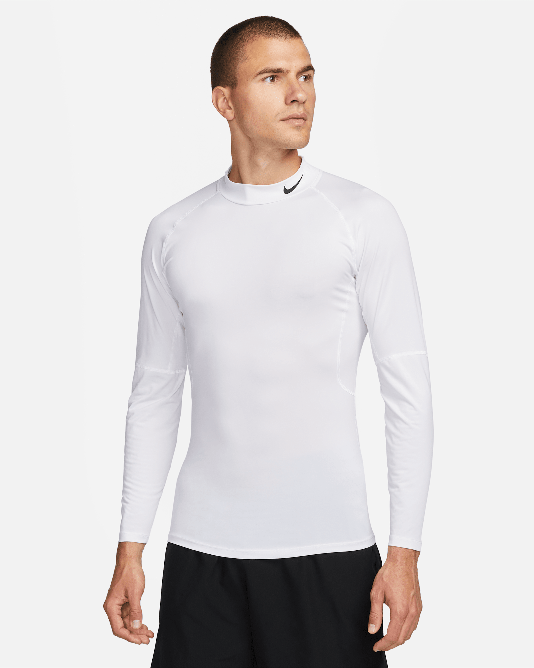 Nike Pro Men's Dri-FIT Fitness Mock-Neck Long-Sleeve Top - White/Black