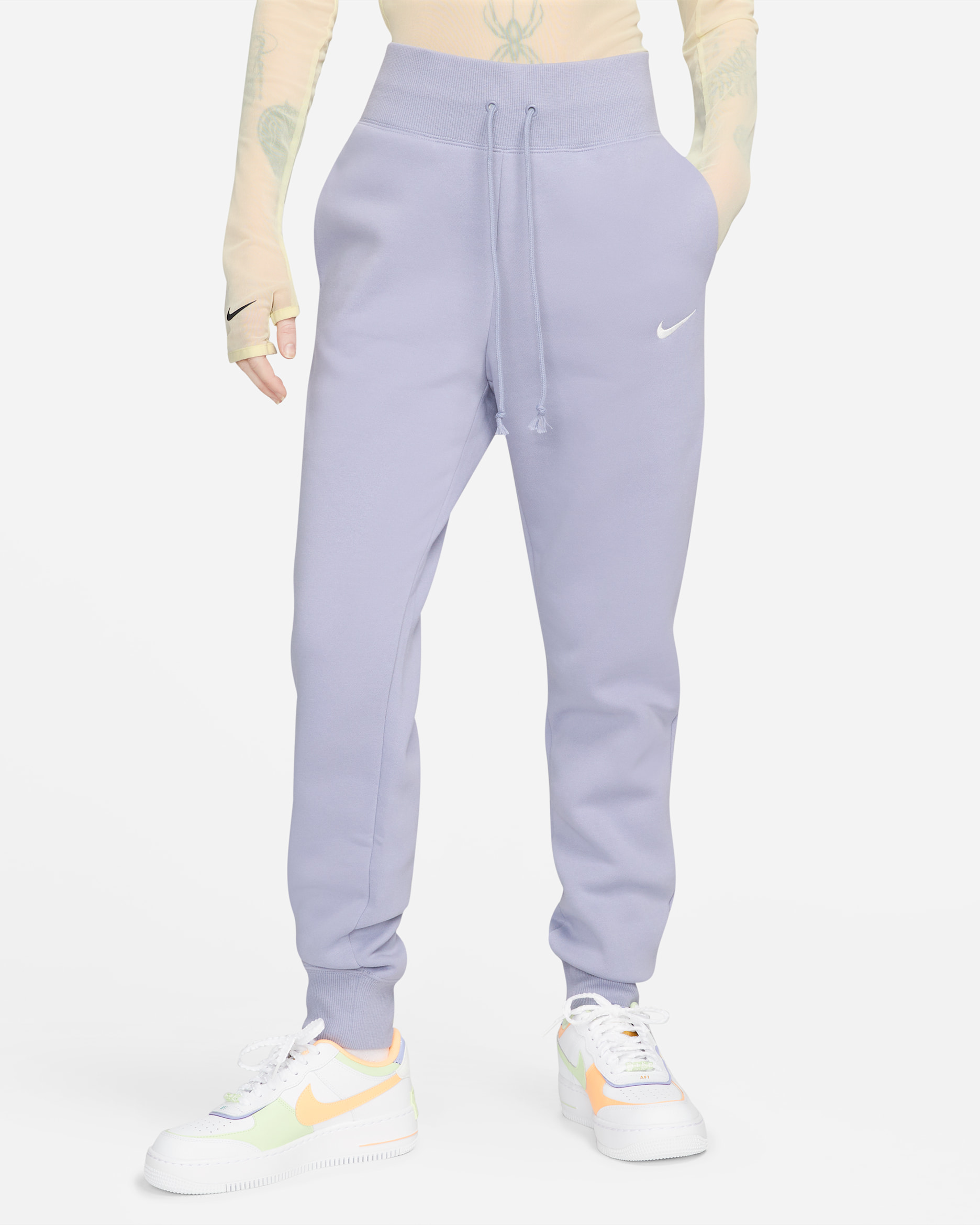 Joggers de tiro alto para mujer Nike Sportswear Phoenix Fleece - Índigo neblina/Vela